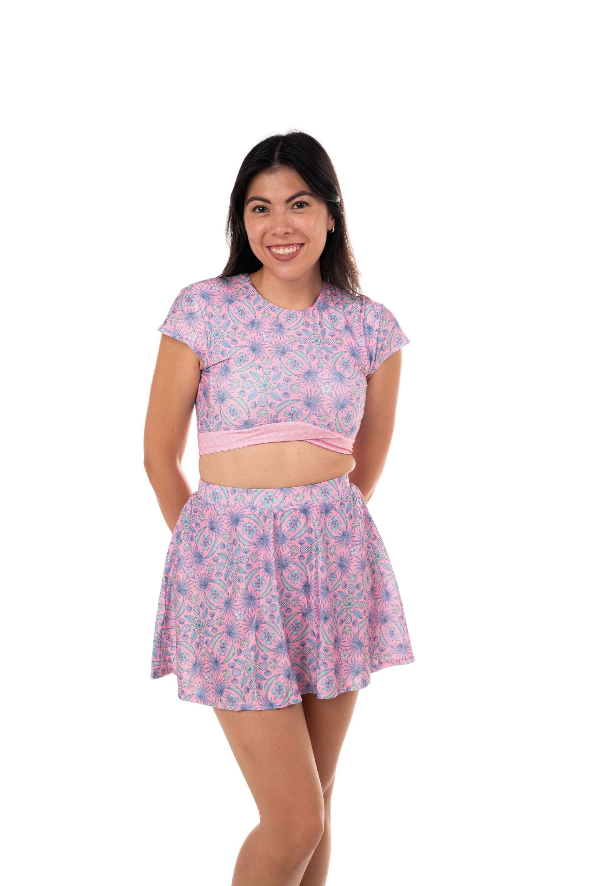 Ruby Beach Swim Skirt with Palm Fan Print - Women's High Waist Swimwear Cover Up for Pool, Beach Vacation & Tropical Getaways