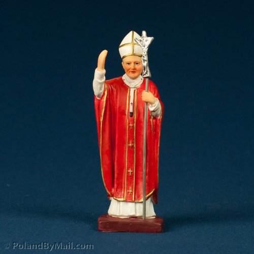 Polart Hand-Painted Resin Statue of Pope John Paul II - 6.25 Inch Religious Figurine for Catholic Home Decor, Office Desk, Altar Display & Gift - Faith-Inspired Collectible for Prayer Spaces, Living Room & Church Decor