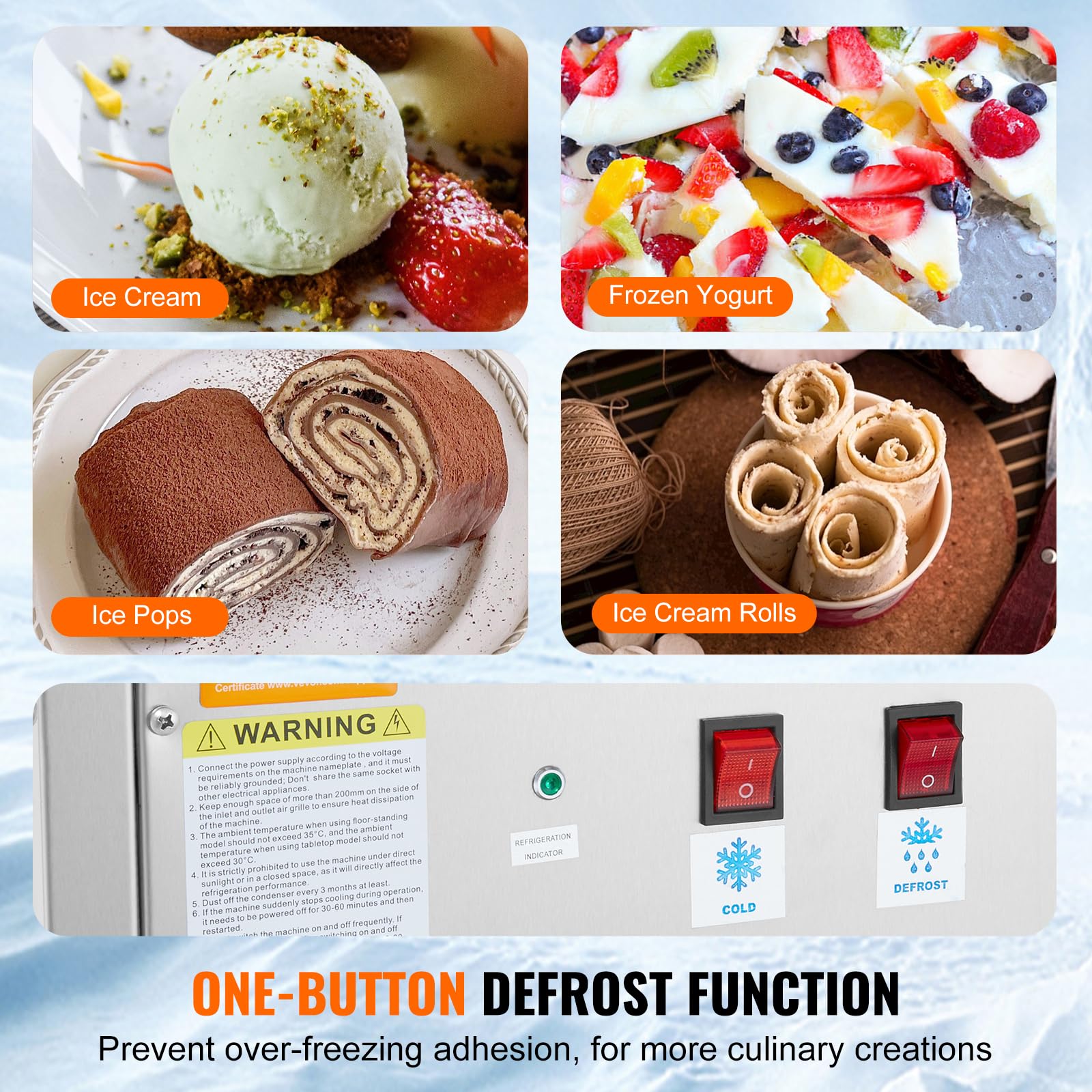 VEVOR Commercial Ice Cream Roll Maker Machine 220W, 9.4