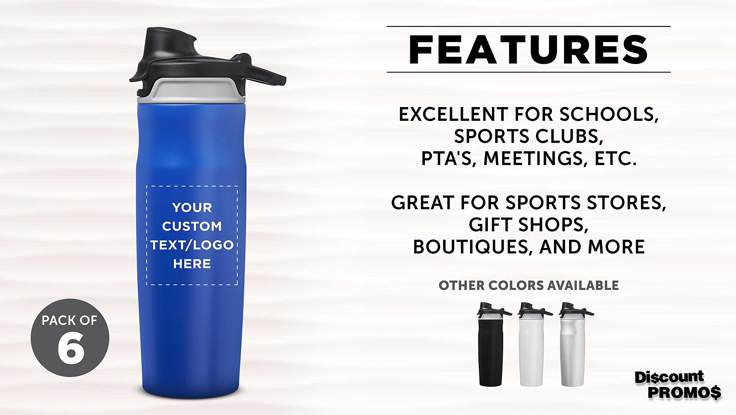 Custom 20oz Juno Water Bottles with Flip Lid - Set of 6 Reusable Personalized Bottles for Gym, Hiking, Cycling & School - Bulk Pack (Blue) | Perfect for Sports, Outdoor Activities & Daily Hydration