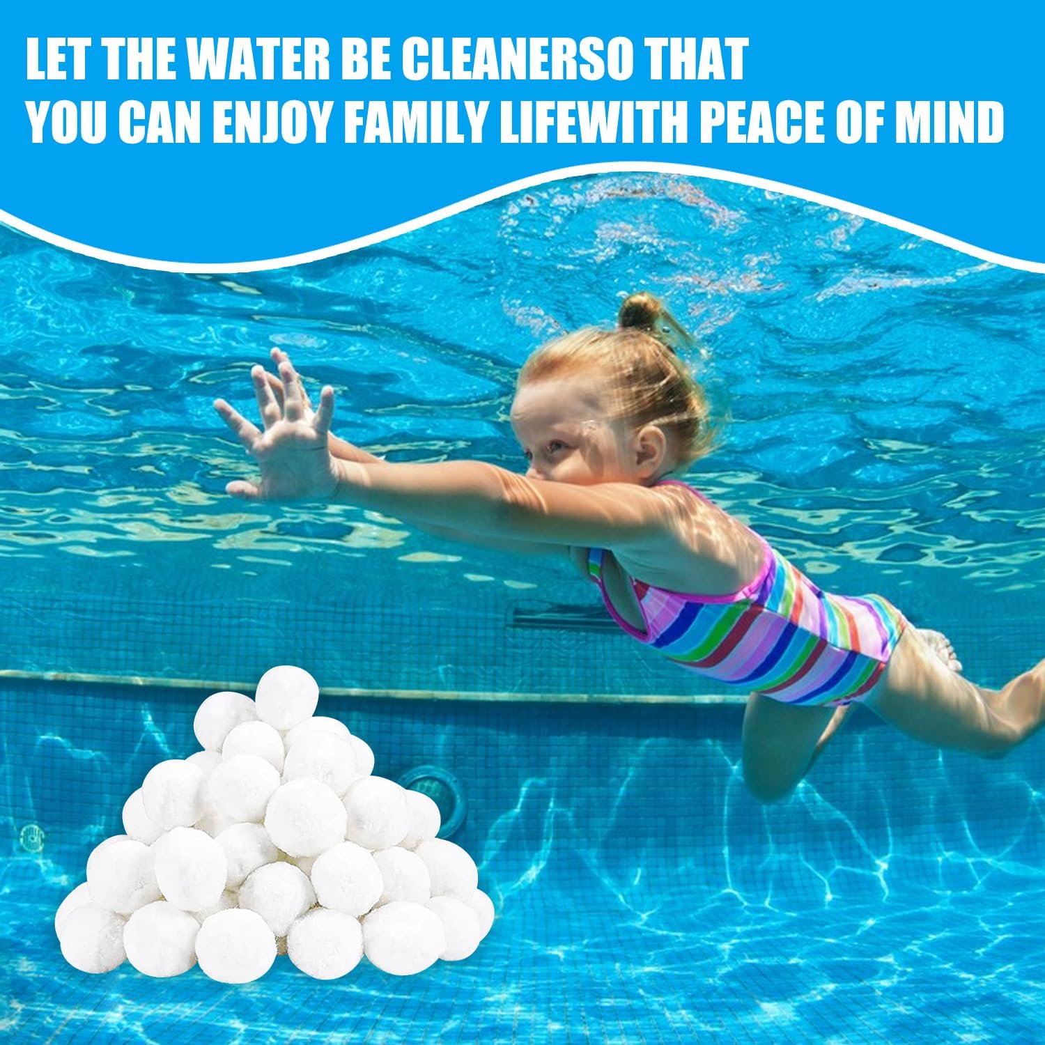 Pool Filter Balls 3.1 lbs - Eco-Friendly Reusable Fiber Media for Sand Filters, High Efficiency Swimming Pool Water Filtration - Perfect for Above Ground & Inground Pools