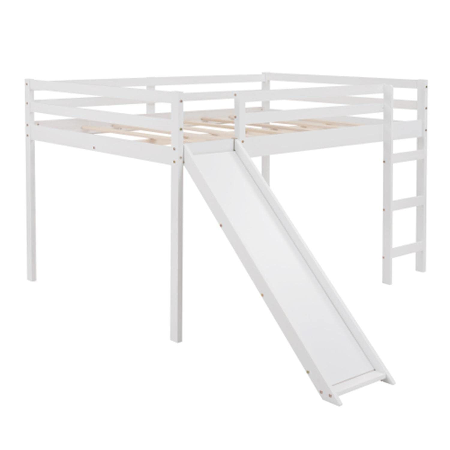 Full Size Wood Loft Bed with Slide & Ladder - Sturdy Twin XL Bunk Bed with Full-Length Safety Guardrail & Spacious Underbed Storage - Perfect Kids Bedroom Furniture for Boys & Girls - Ideal for Small Spaces, Dorm Rooms & Play Areas