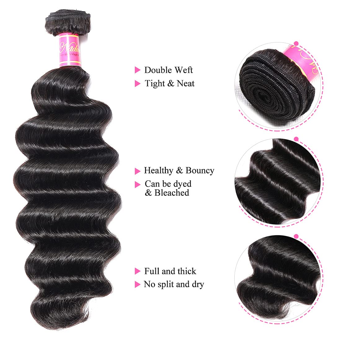 Nadula 8A Brazilian Loose Deep Wave Hair Bundles - 100% Unprocessed Virgin Human Hair Weave (18 20 22 Inches) for Natural Look | Perfect for Wigs, Extensions & Styling
