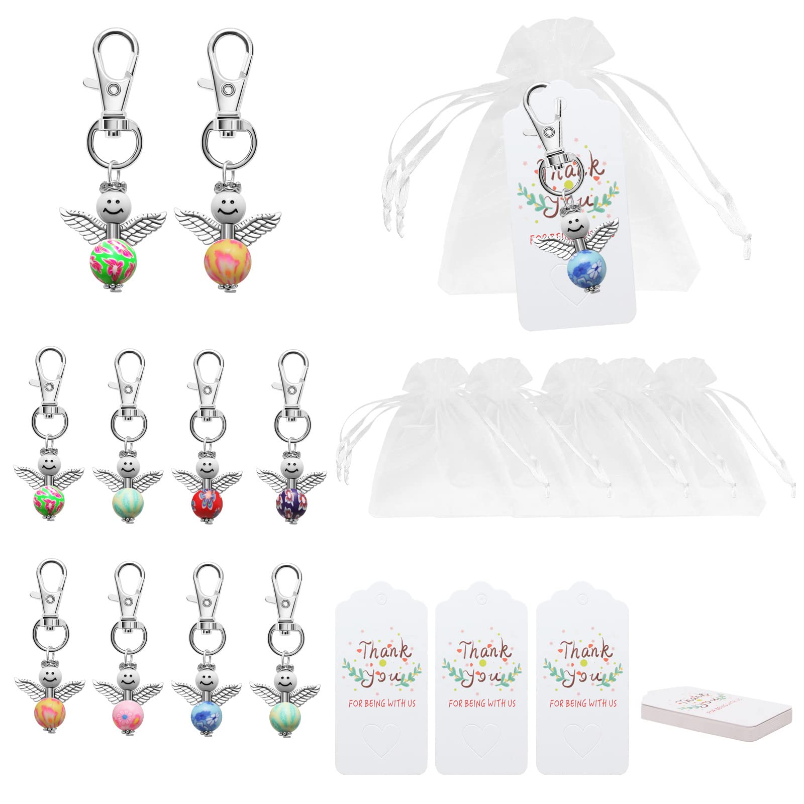 20-Piece Guardian Angel Keychain Party Favor Set with Thank You Tags & Organza Bags - Perfect for Weddings, Baby Showers, Birthdays, Anniversaries & Christmas Celebrations