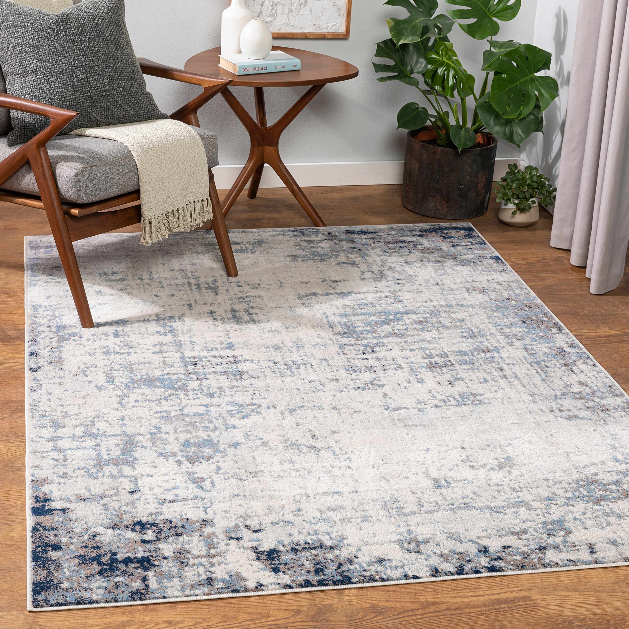Hauteloom Texanna Neutral Abstract Bohemian Area Rug - Modern Distressed Carpet in Blue, Gray & Cream - 7'10