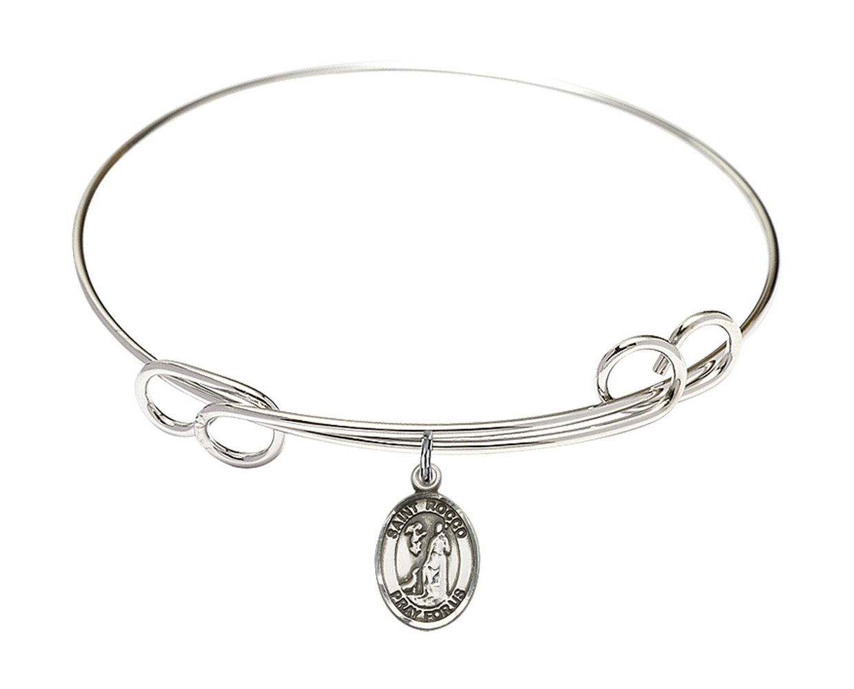 DiamondJewelryNY Double Loop Bangle Bracelet with St. Rocco Charm - Elegant Sterling Silver Jewelry for Women, Perfect for Gifts, Parties & Everyday Wear