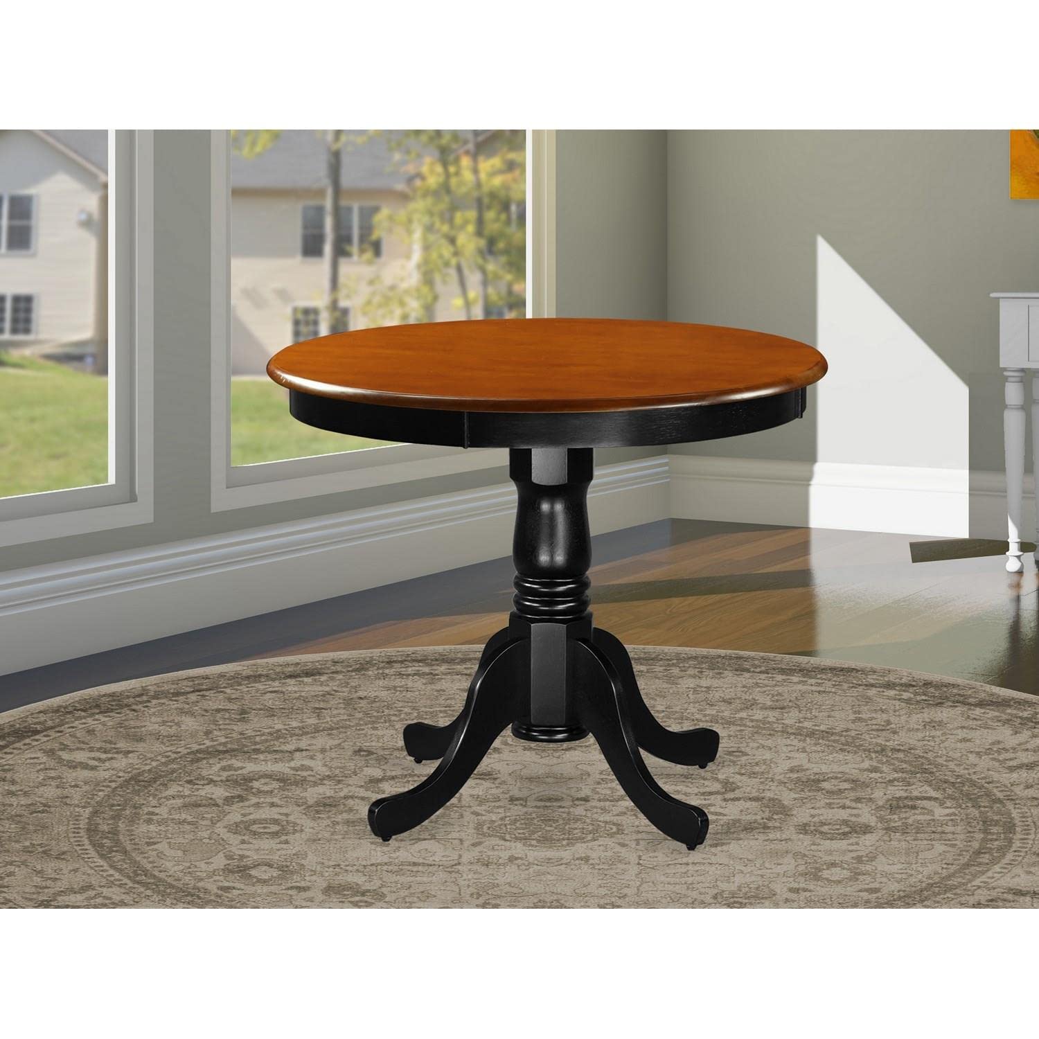 Antique Black & Cherry Round Solid Wood Dining Table with Pedestal Base - 36x36 Inch Kitchen Table for Small Spaces, Breakfast Nooks & Cozy Dining Rooms | East West Furniture