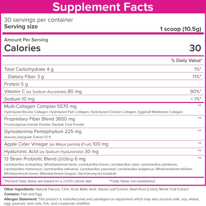 SkinnyFit Super Youth Tropical Punch Multi-Collagen Peptides + Probiotics with Baobab Fiber, Apple Cider Vinegar, Hyaluronic Acid & Vitamin C - Supports Skin, Hair, Joint Health & Metabolism - 30 Servings for Women's Wellness & Beauty Routine