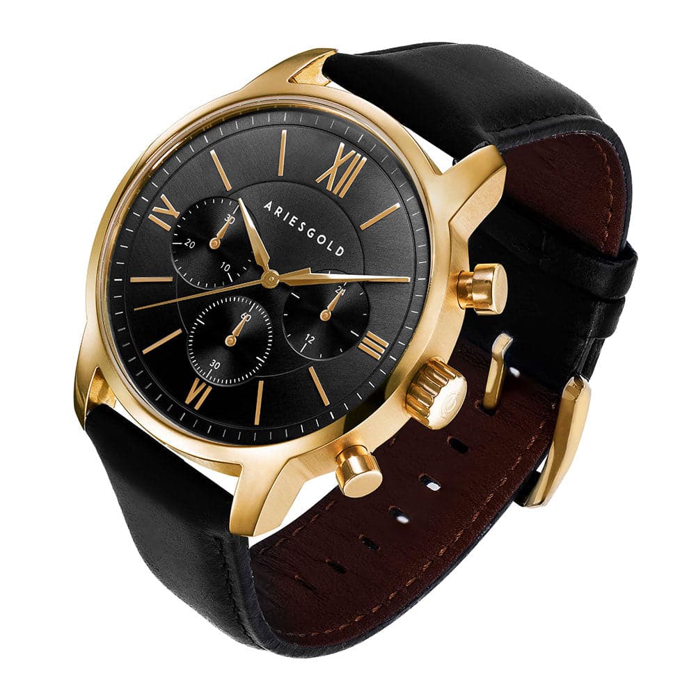ARIES GOLD URBAN ETERNAL G 1027 G BKG Black Leather Strap Men's Watch - Luxury Dress Watch for Business, Formal Events & Everyday Wear