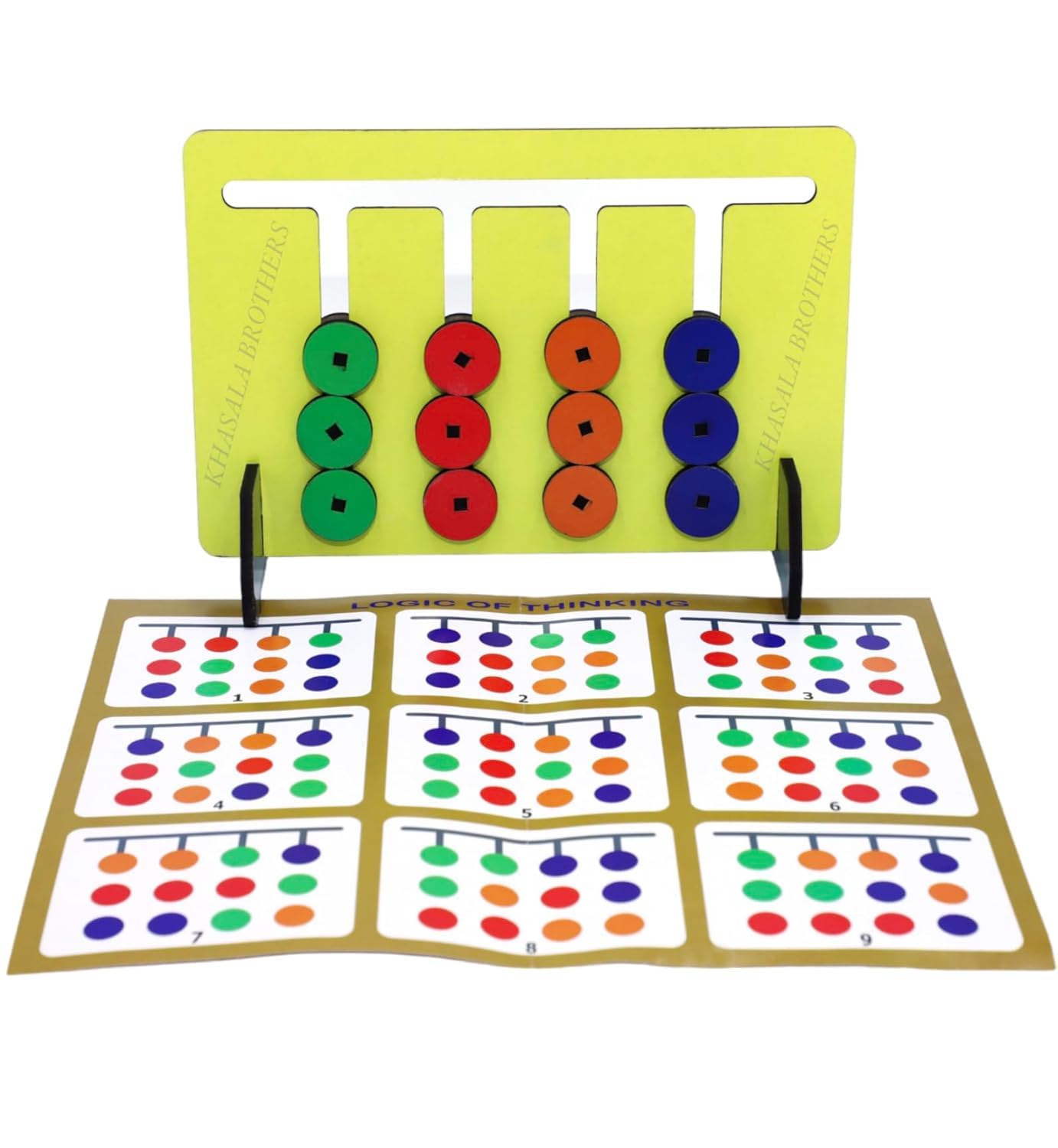 Khasala Brothers® Wooden Slide Puzzle - Color & Pattern Matching Brain Teaser, Montessori Learning Toy, Logic Game for Kids - Perfect for Preschool Education & Family Game Night