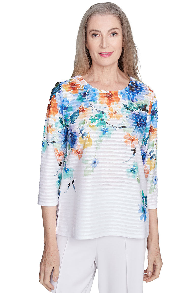 Stylish Petite Nantucket Watercolor Ribbed Top for Women - Perfect for Casual Outings & Summer Beach Wear