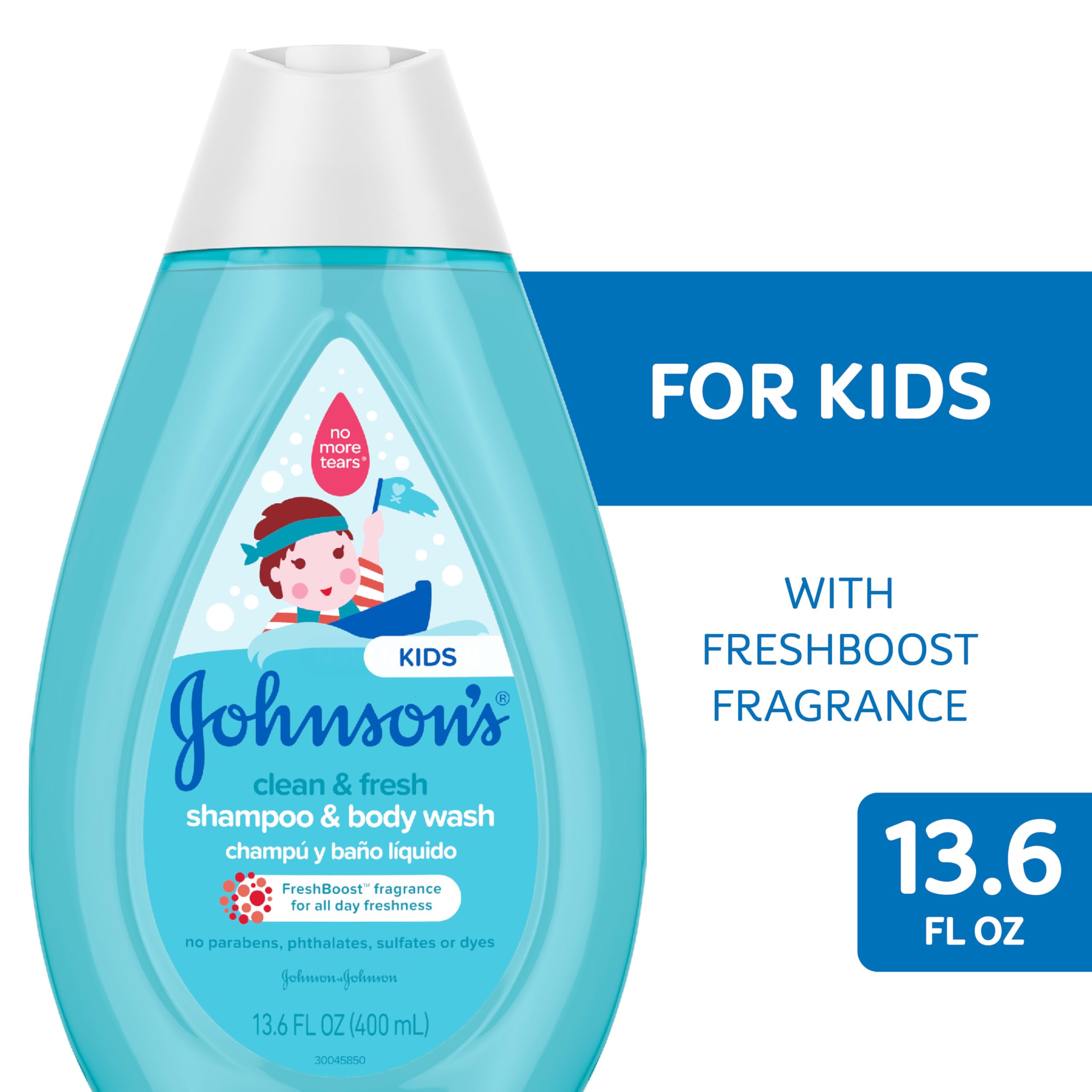 Johnson's Kids Clean & Fresh Tear-Free Shampoo & Body Wash - Hypoallergenic, Paraben, Sulfate & Dye Free - Gentle for Toddlers & Kids Hair Care - FreshBoost Scent 13.6 fl oz - Perfect for Daily Bath Time & Sensitive Skin