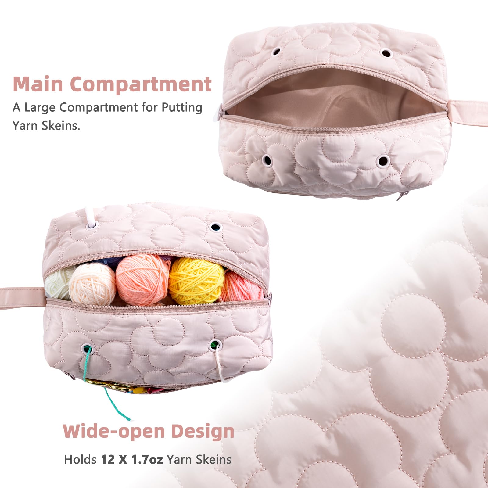 Stylish Pink Crochet Bag Organizer - Yarn Storage Holder for Crocheting Supplies, Hooks & Accessories | Perfect for Craft Storage, DIY Projects & Crochet Gifts | Portable & Durable Yarn Organizer