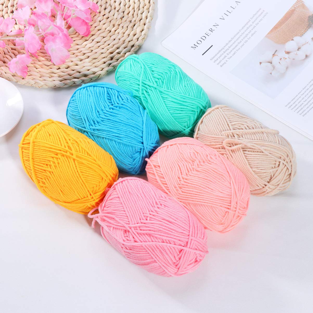 12-Piece Soft Cotton Yarn for Knitting & Crochet - Premium Milk Cotton Yarn Set - DIY Crafting, Blankets, Scarves, Hats & Home Decor Projects