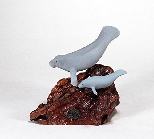 John Perry Hand-Painted Manatee Mother & Calf Sculpture - 7 Inch Tall Marine Life Statue for Home Decor, Office Display, and Aquatic Animal Lovers Gift