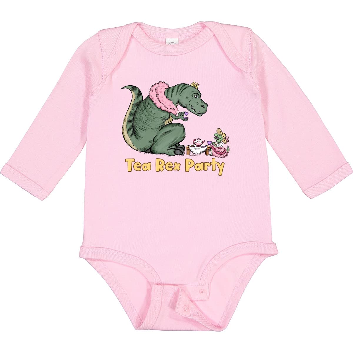 Inktastic Funny Tea Rex Dinosaur Party Long Sleeve Baby Creeper - Cute Dino Outfit for Birthday, Halloween & Photo Shoots