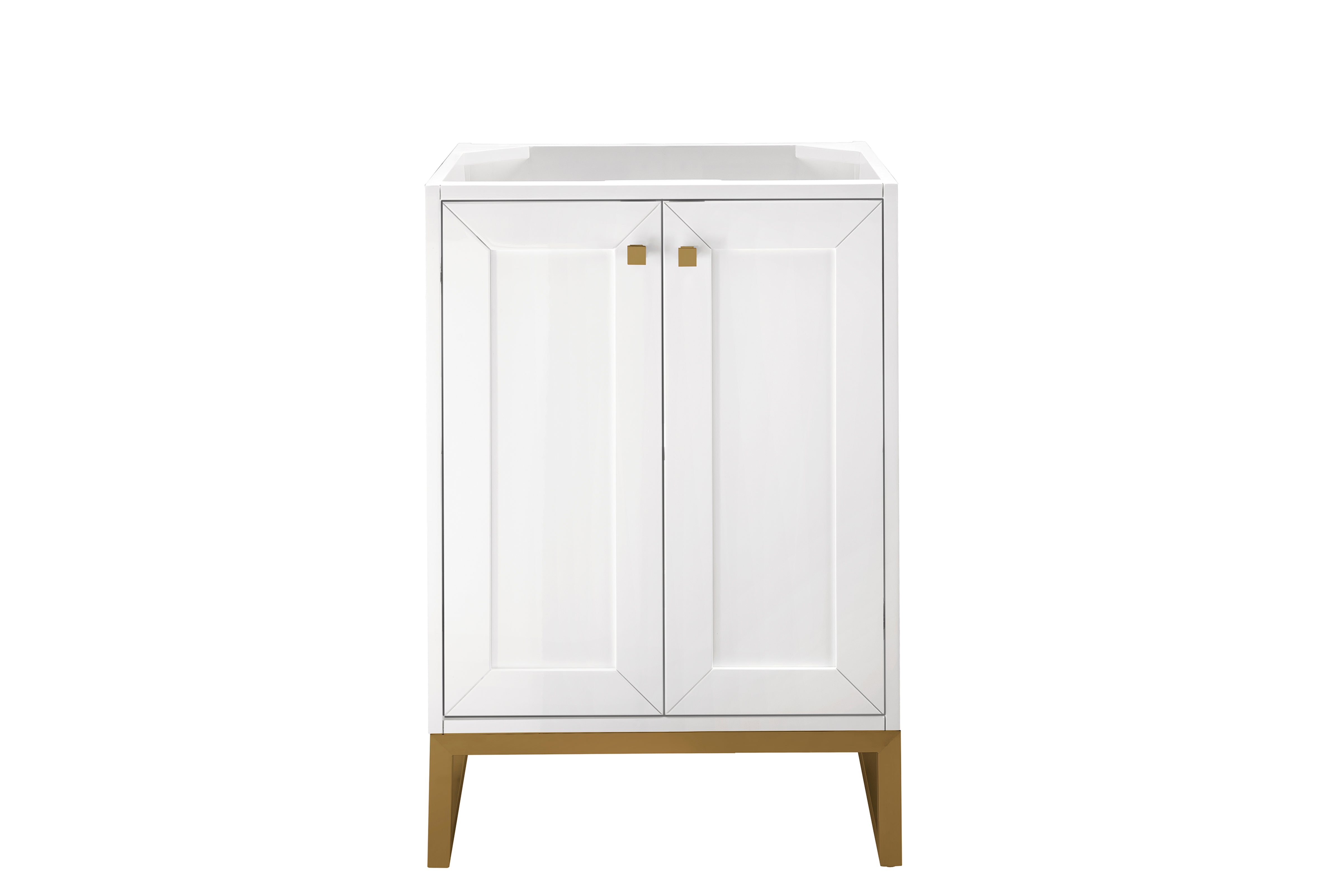 Chianti 24 Inch Single Vanity Cabinet with Soft Close Doors - Glossy White Finish & Radiant Gold Hardware for Bathroom Remodel | Modern Bathroom Storage Solution for Small Spaces