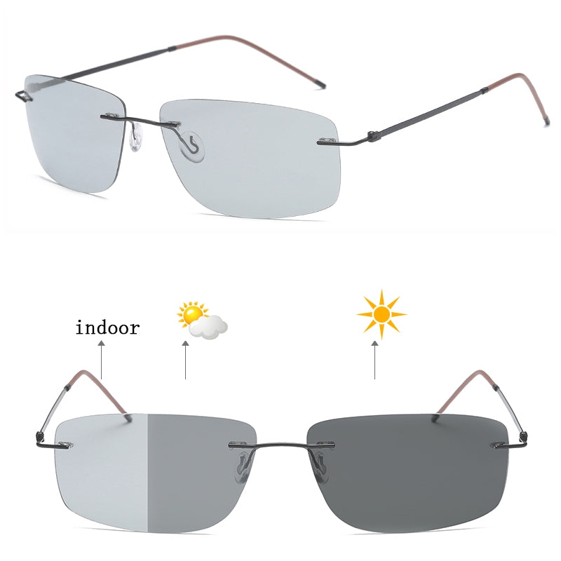 Photochromic Rimless Rectangle Sunglasses for Men & Women - UV Protection, Lightweight & Stylish for Driving, Outdoor Sports & Daily Wear