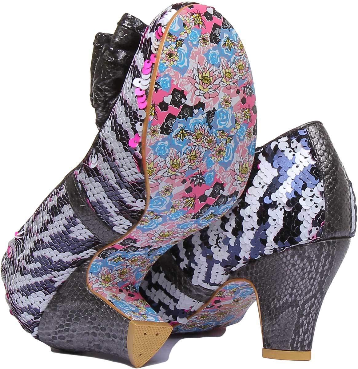 Irregular Choice Lady Banjoe Women's Court Shoes in White & Black - Size 8.0 | Elegant Heels for Work, Parties & Special Occasions