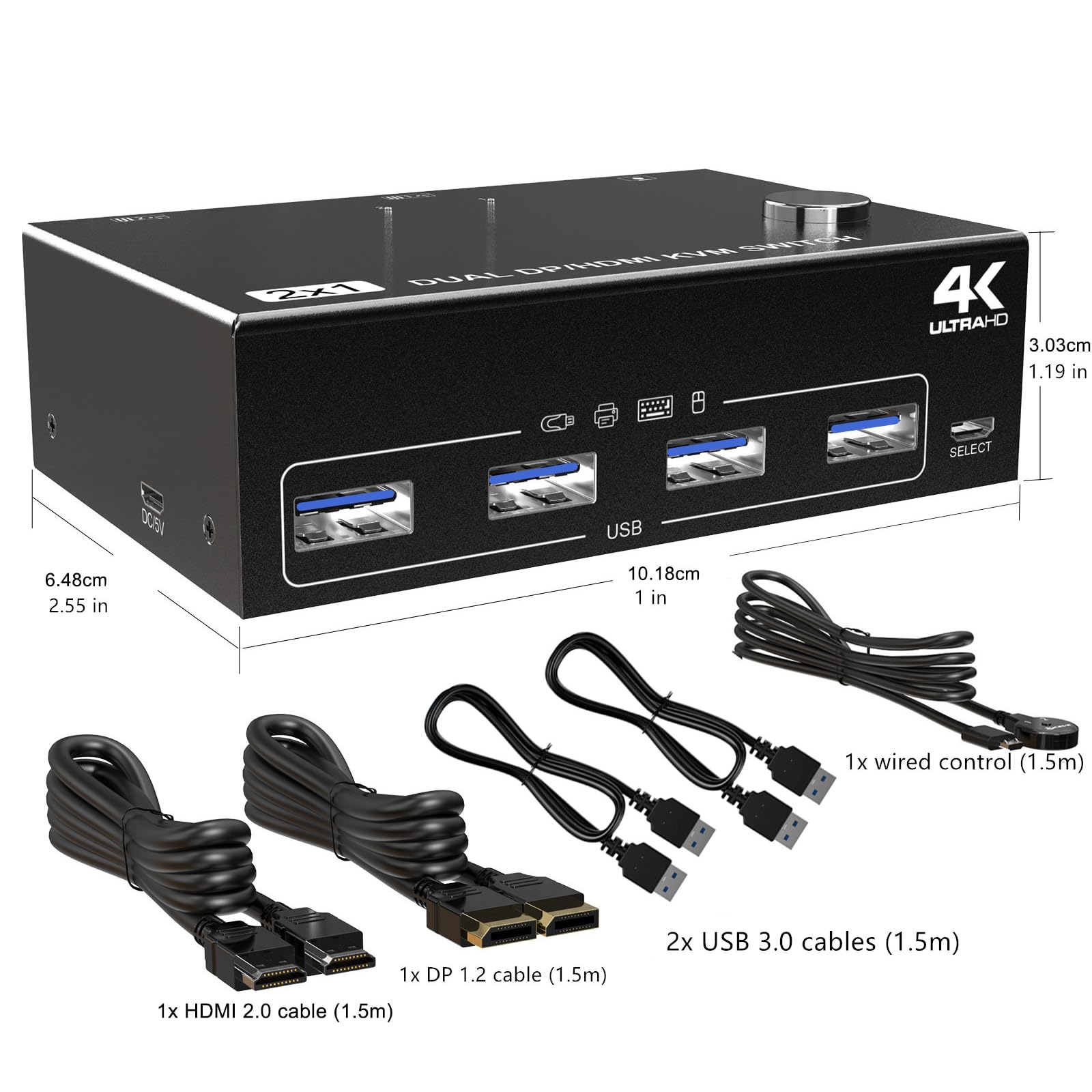 Glanhbnol 4K USB 3.0 KVM Switch - 2/4 Port HDMI KVM Switcher for Multiple Computers, Supports Keyboard Mouse Sharing, Ultra HD Resolution - Perfect for Home Office, Gaming & Multi-PC Workstations