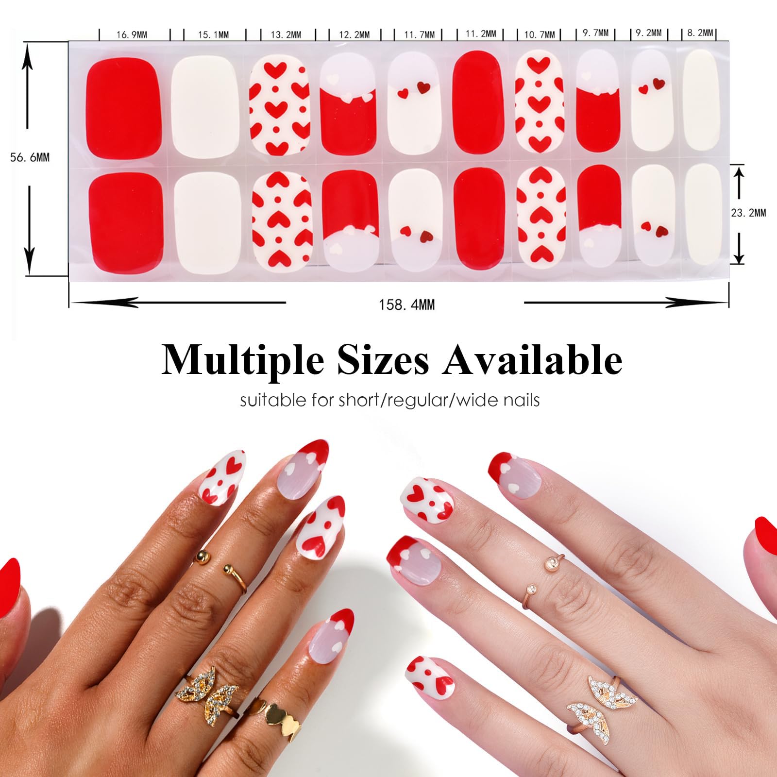 Valentine's Day Gel Nail Stickers - Red Heart Nail Art Wraps for Women | Long Lasting Salon Quality Manicure Decals | Perfect for Date Night, Bridal Showers & Romantic Occasions