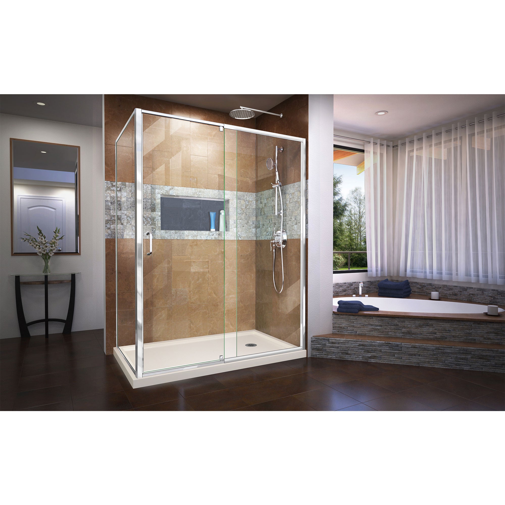 DreamLine Flex 36x60x74.75 Inch Semi-Frameless Pivot Shower Enclosure with SlimLine Base Kit - Modern Bathroom Upgrade for Small Spaces & Luxury Homes