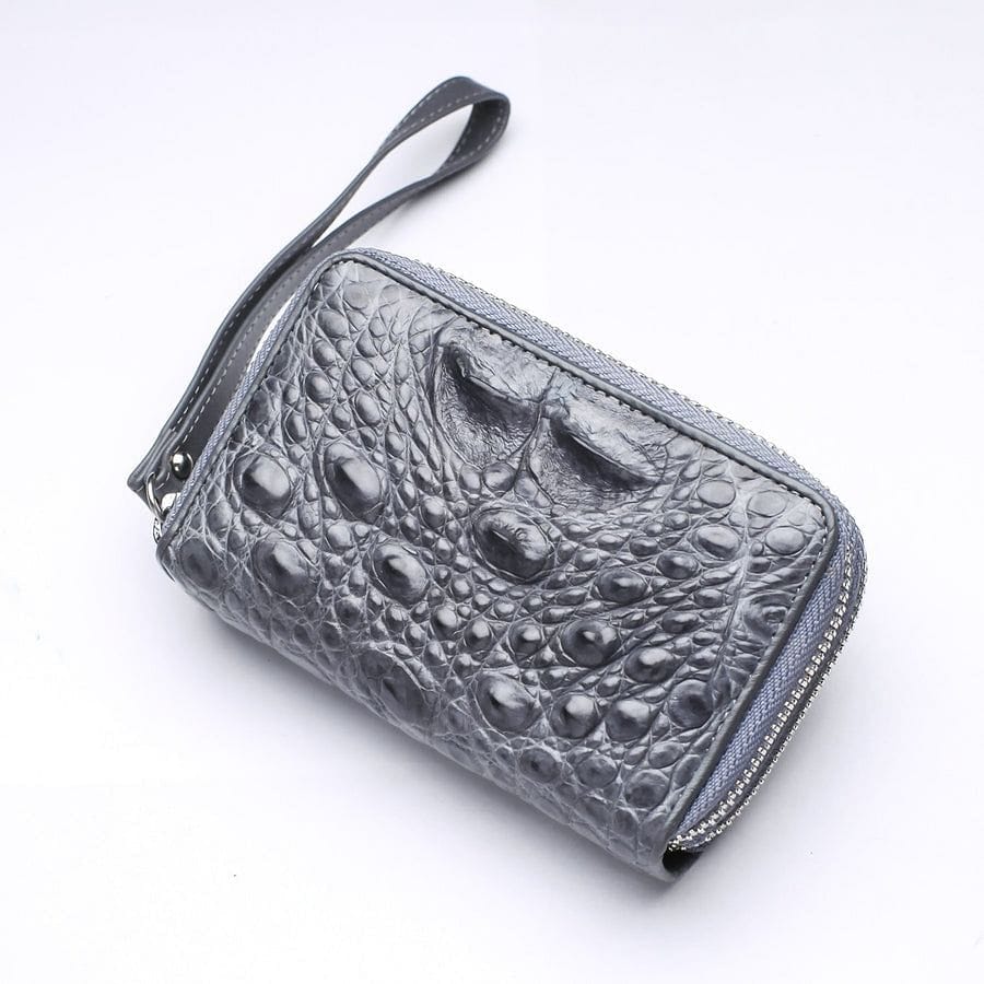 Luxury Gray Crocodile Leather Wallet for Men - Slim RFID Blocking Bifold Wallet with Money Clip - Perfect for Business, Travel & Everyday Use