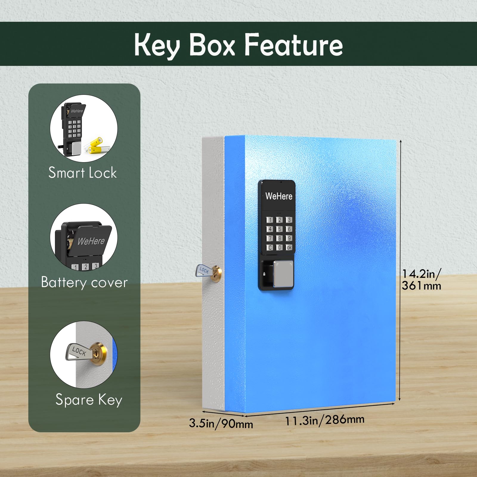 WeHere 32 Key Lock Box (Plus) - Wall Mount Smart Key Cabinet with Bluetooth APP, One-Time Password, Wi-Fi Remote, Fixed Code & Key Unlock - Key Organizer Box for Car Dealers, Hotels, Offices & Schools - Perfect for Secure Key Management in Real Estate, Hospitality & Education Facilities