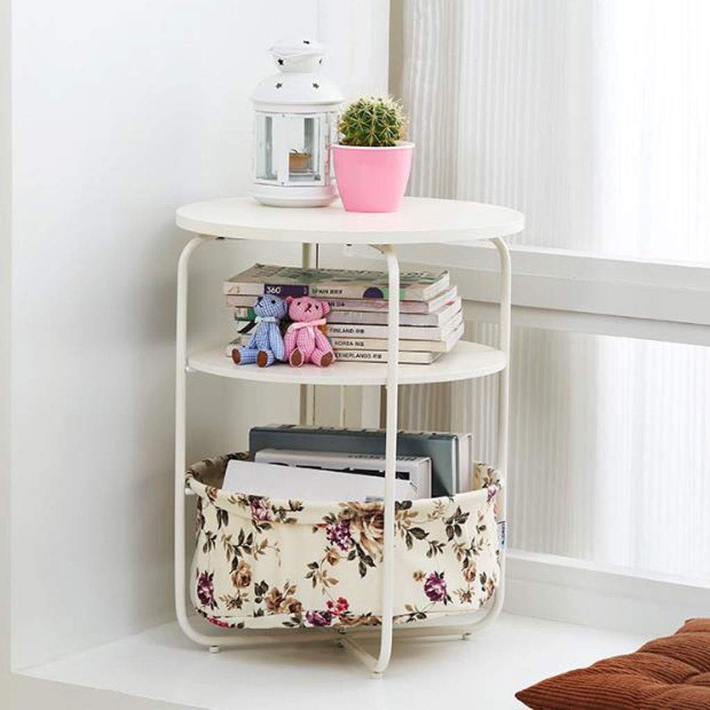 3-Tier Round Metal Side Table with Storage Basket - End Table, Nightstand, Coffee Table for Living Room, Bedroom & Reading Nook - Compact & Stylish Corner Table for Small Spaces