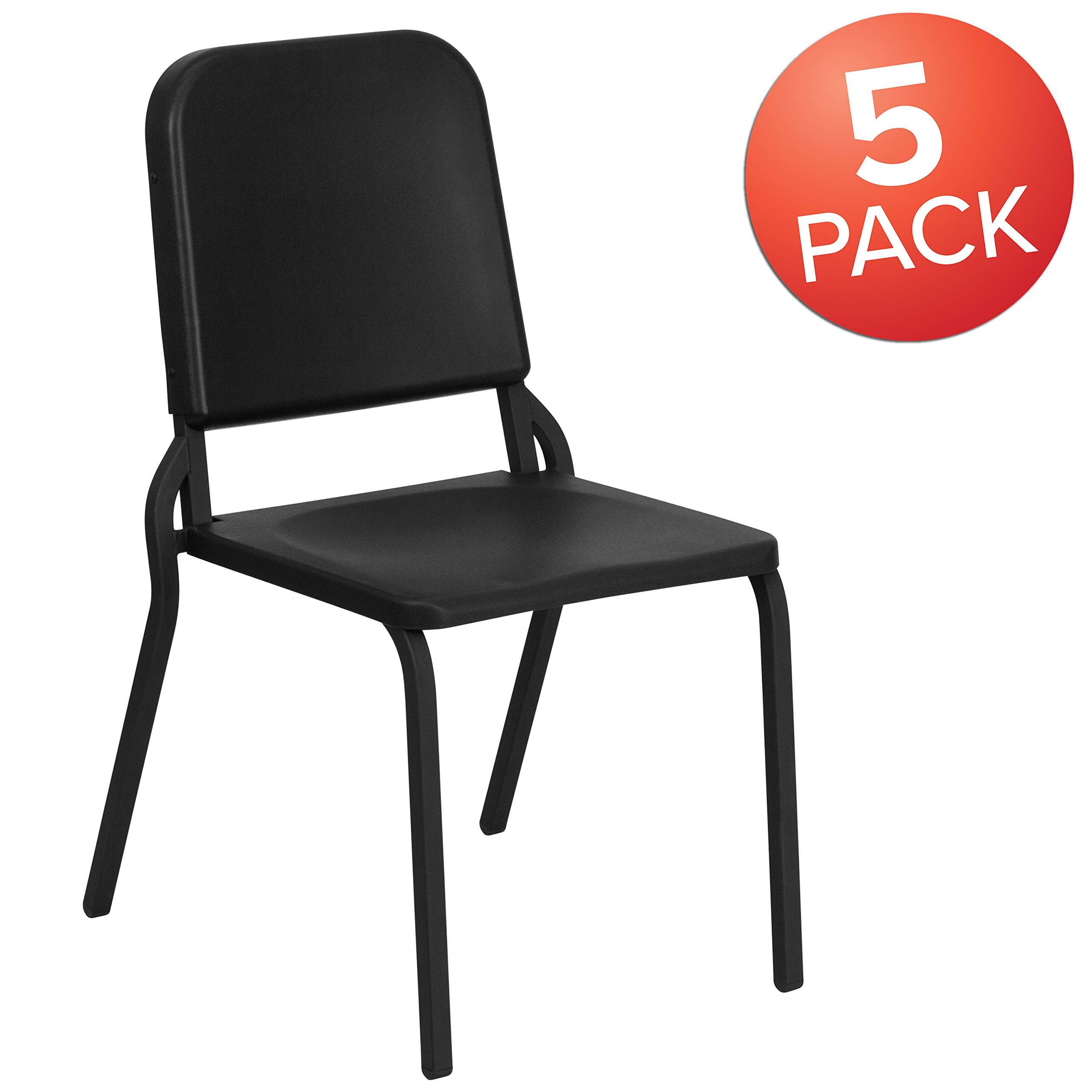 5-Pack Black High-Density Stackable Music Chairs for School, Classroom, Band & Choir - Durable & Comfortable Seating for Students, Performers & Events