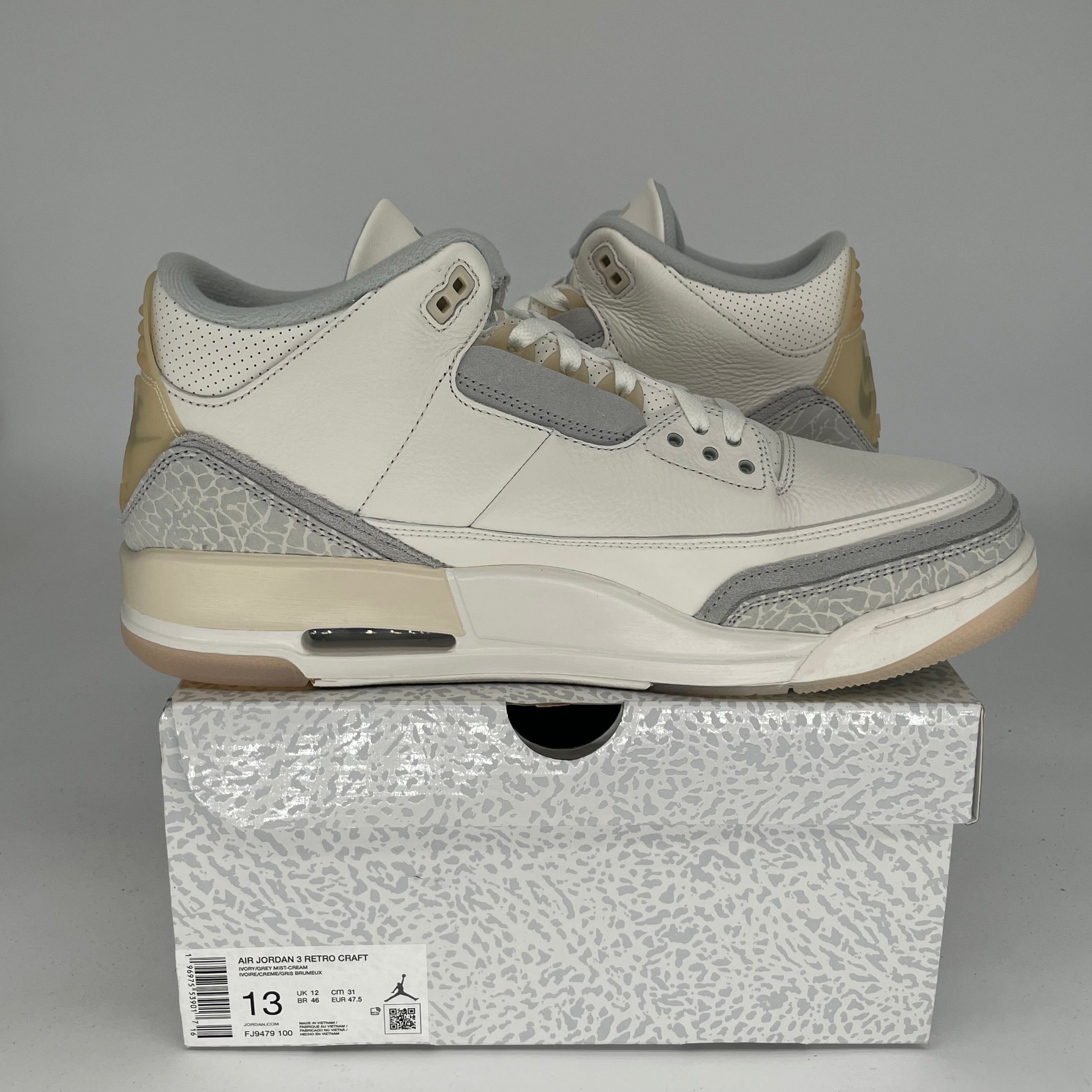 Authentic AIR JORDAN 3 CRAFT IVORY Men's Basketball Shoes Size 13 (FJ9479-100) - Perfect for Streetwear Fashion & Casual Sports Wear