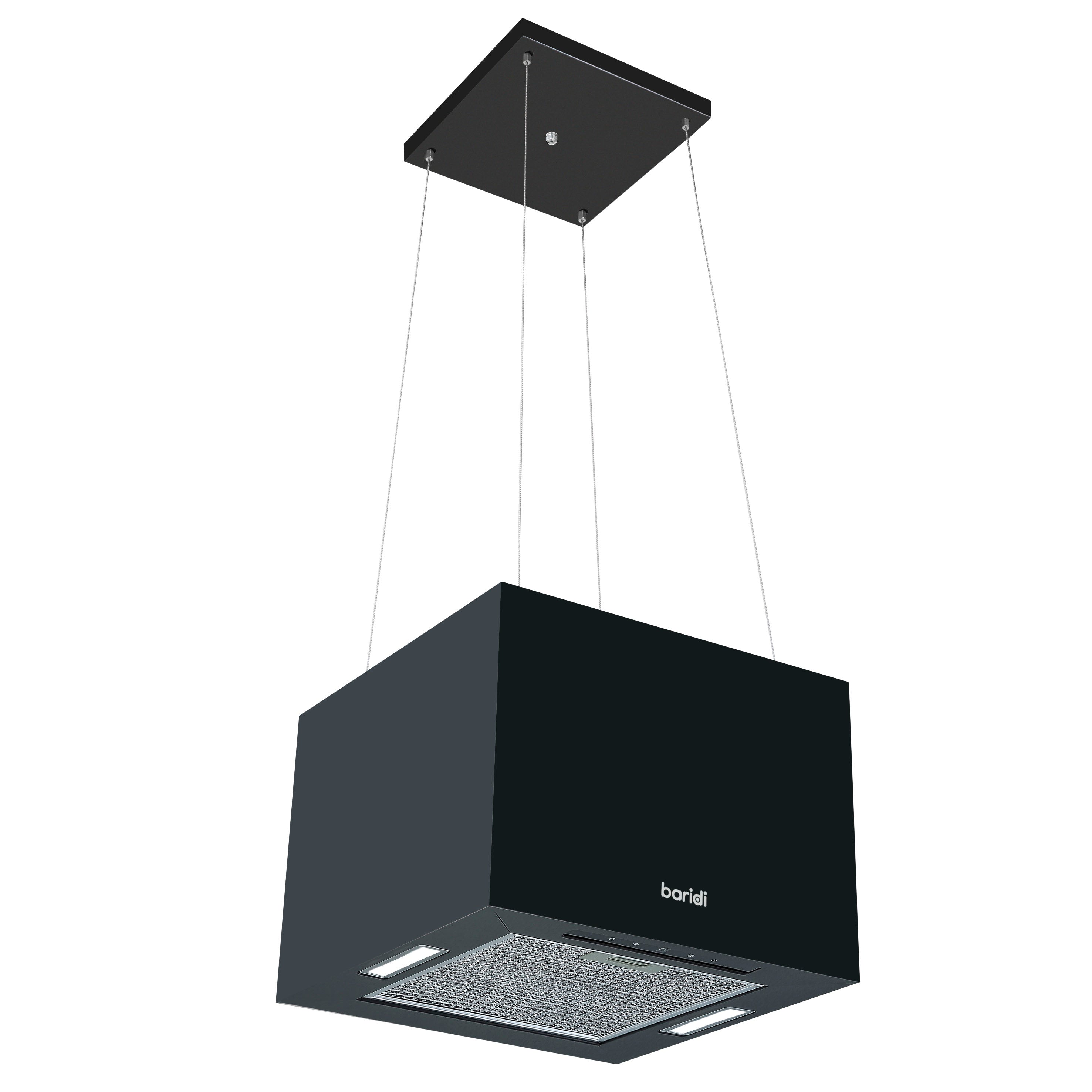 Baridi Island Cooker Hood - 40cm Square Stainless Steel Range Hood with 3 Speed Settings, Black (DH109) - Perfect for Modern Kitchens and Open-Plan Living Spaces