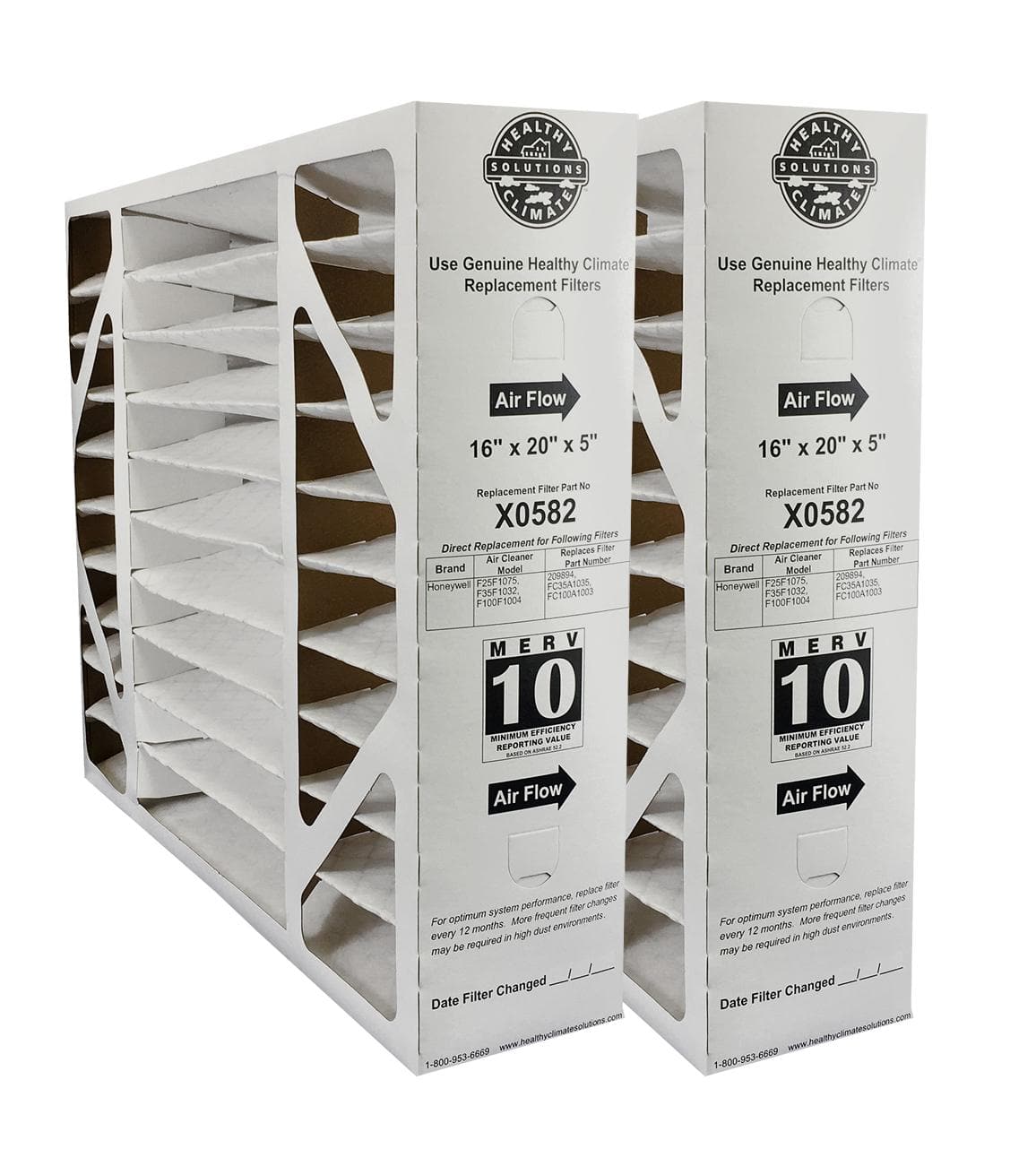 Lennox Healthy Climate X0582 16x20x5 MERV 11 Air Filter - 2 Pack | HVAC Furnace & AC Replacement for Cleaner Indoor Air | Home, Office & Commercial Use