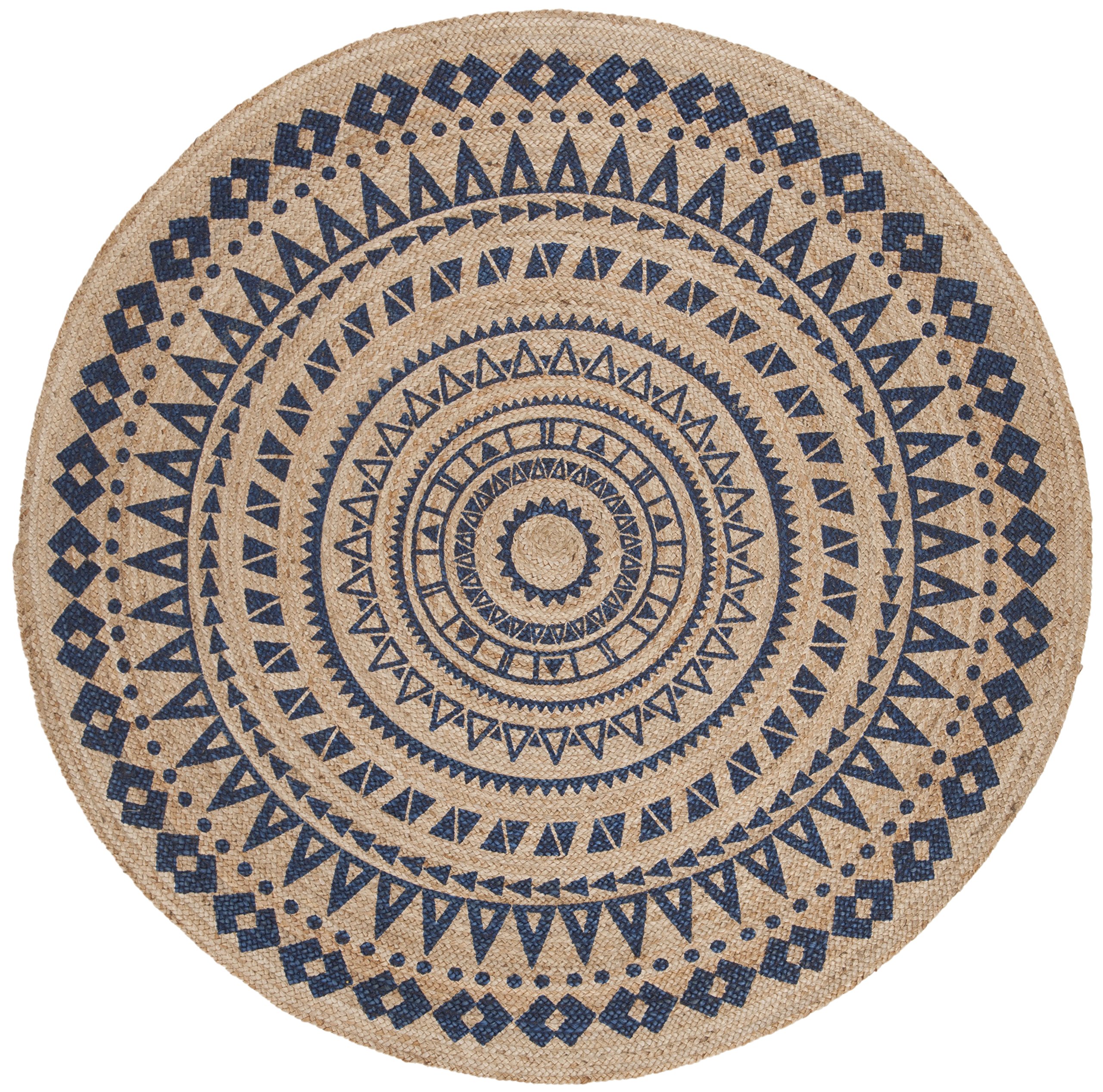SAFAVIEH Handmade Boho Mandala Braided Jute Area Rug - 8' Round Royal Blue Natural Fiber Rug for Living Room, Bedroom & Boho Decor (NF802D)