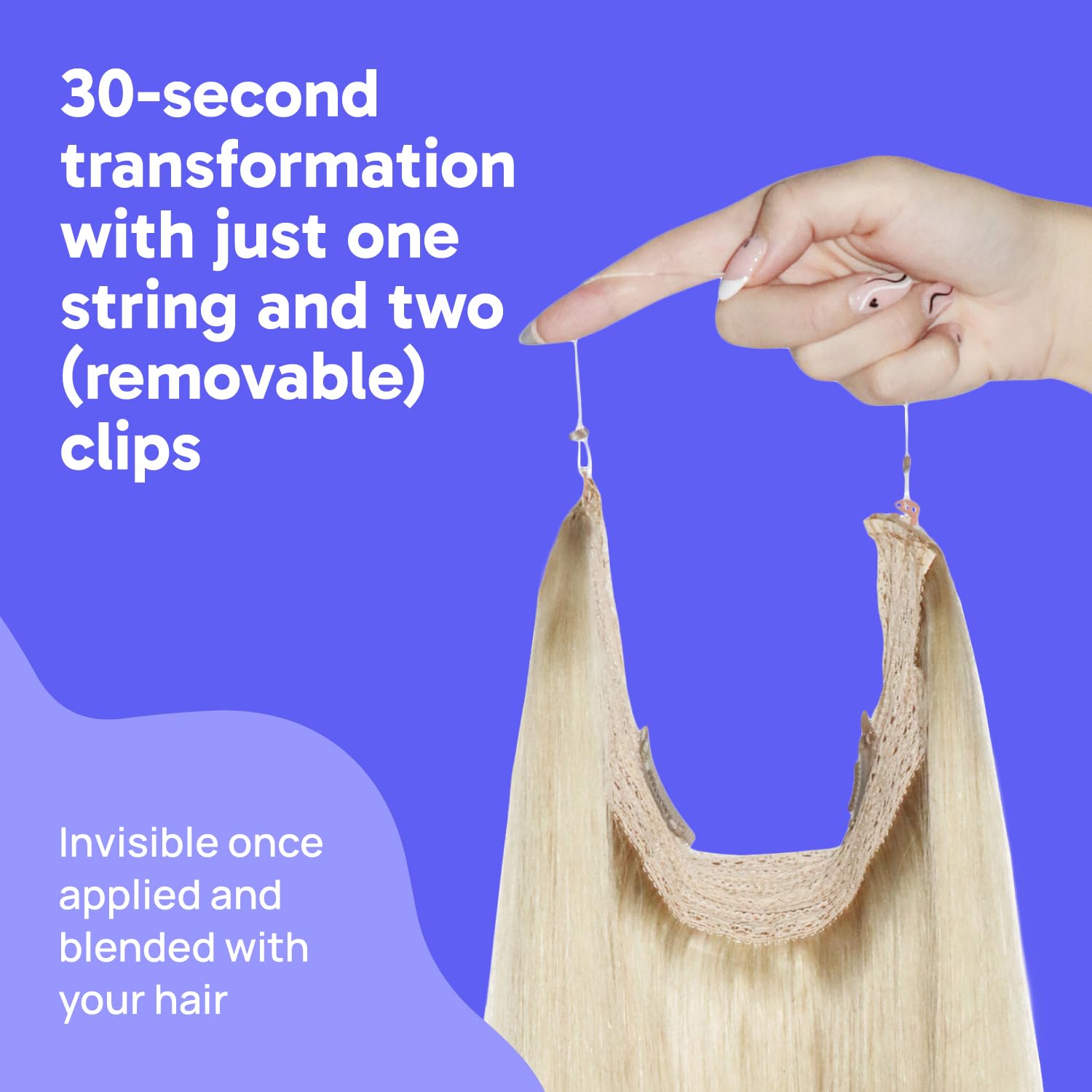 Zala Halo Hair Extensions - 100% Remy Human Hair Clip-in Extensions for Volume & Length - Champagne Blonde 16 Inch (130g) - Seamless Blending & Styling for Weddings, Parties & Everyday Glam