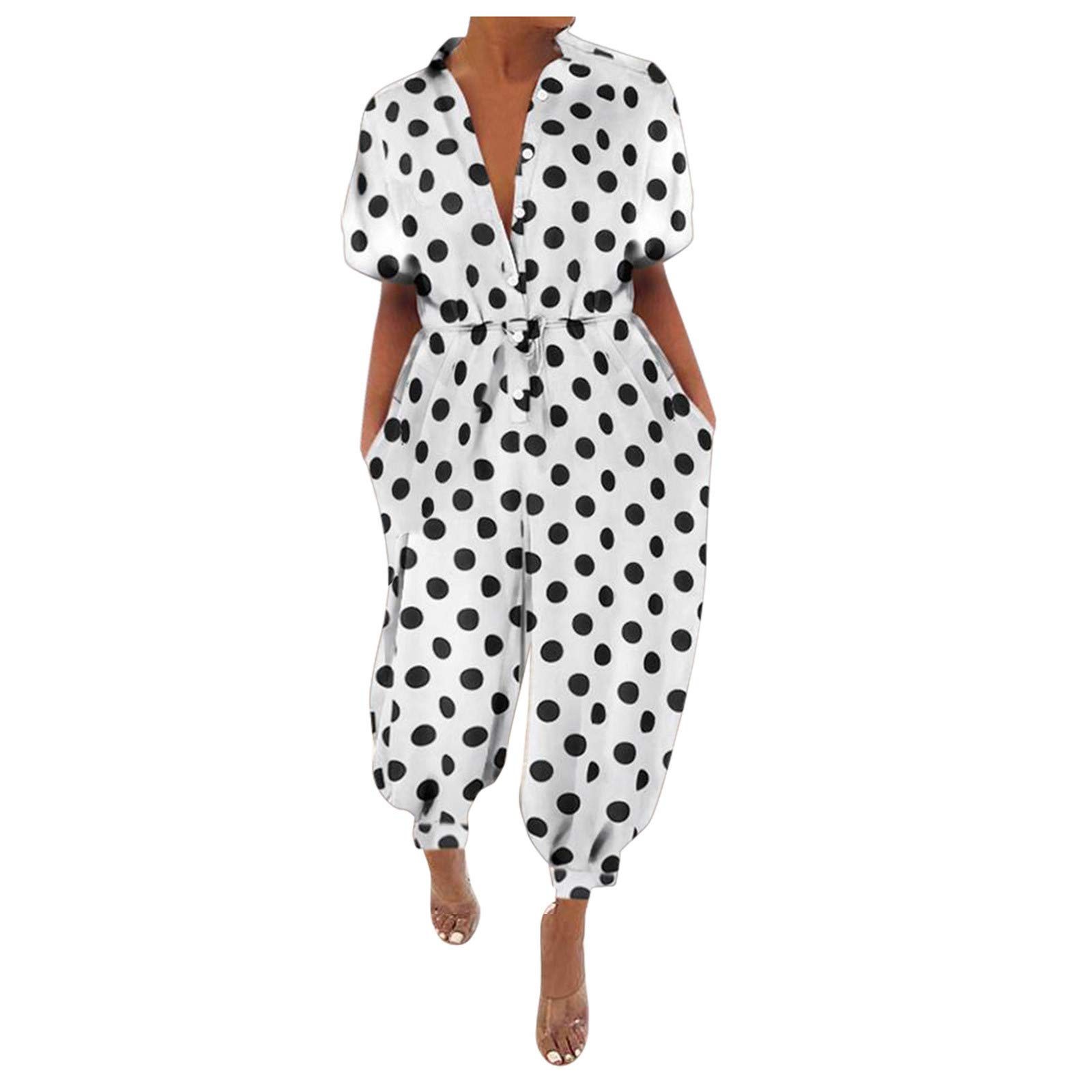 Women's Boho Belted Palazzo Jumpsuit - Loose Harem Pants with Elastic Waist, Baggy Elephant Smock Romper for Casual Wear & Vacation Outfits