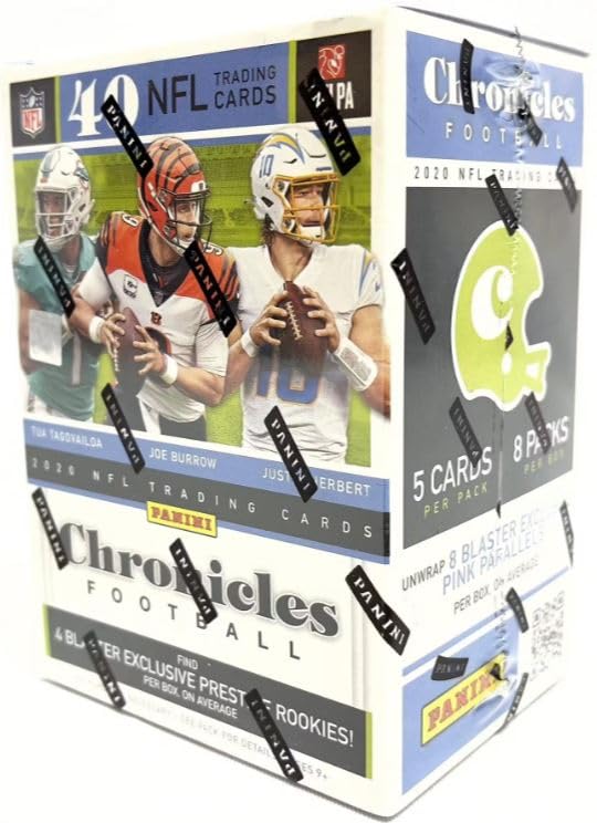 2020 Panini CHRONICLES Football Cards Blaster Box - Factory Sealed with 40 Cards Including Justin Herbert, Joe Burrow & Tua Rookie Cards + Exclusive Custom Cards | Perfect for Collectors, Fantasy Football Fans & Sports Memorabilia Enthusiasts