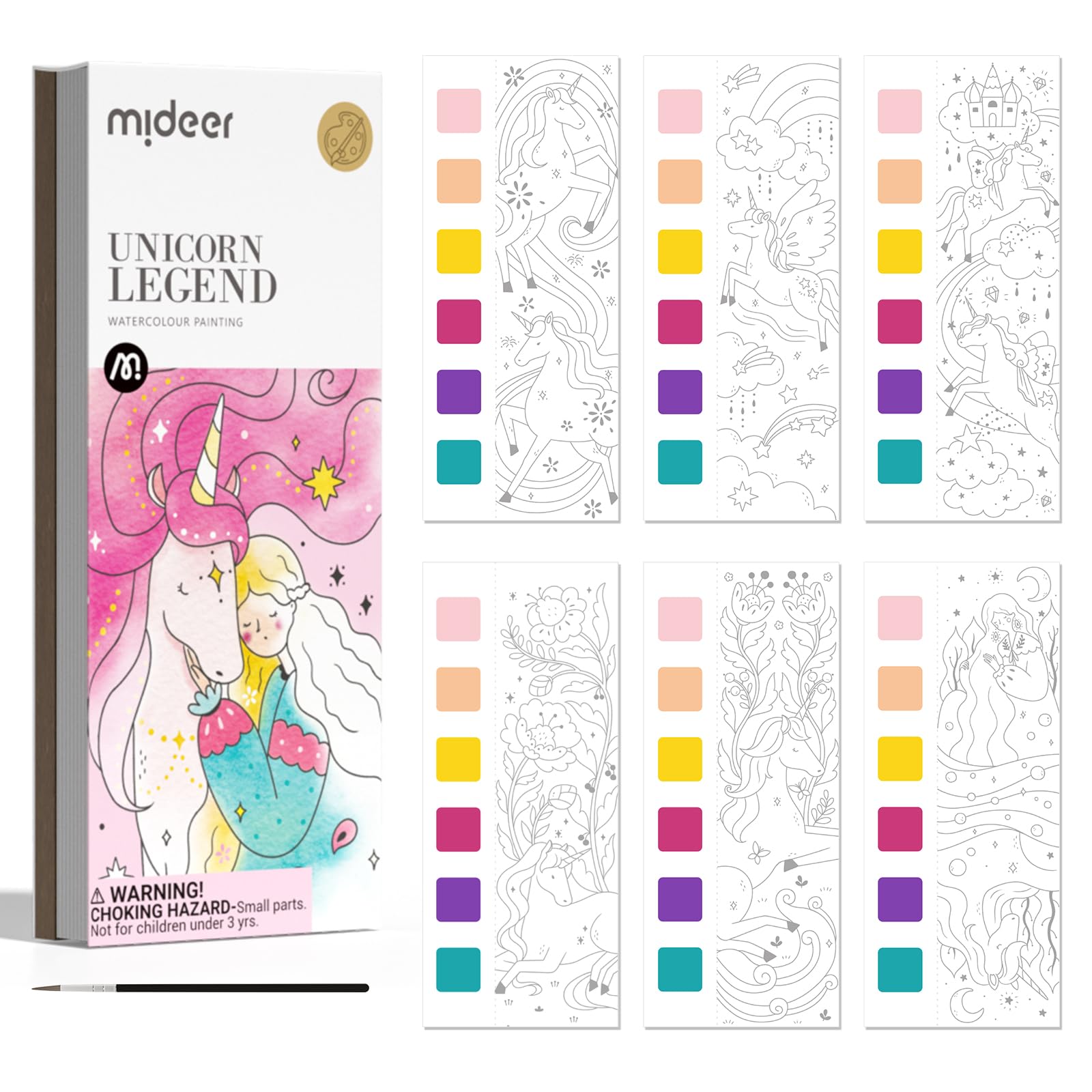 MiDeer Watercolor Painting Book for Kids Ages 3-8 - Unicorn Themed Travel Art Set with Water Brush | Creative Arts & Crafts Activity for Toddlers & Preschoolers | Perfect for Road Trips, Airplane Travel & Rainy Day Fun