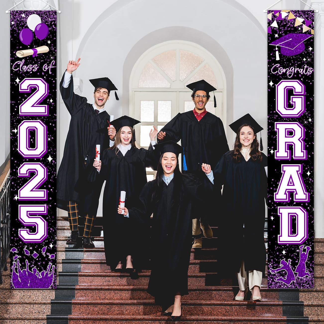 2025 Graduation Banner - Purple Congrats Grad Sign for High School & University Decor | Perfect for Door, Porch & Party Decorations | Class of 2025 Celebration