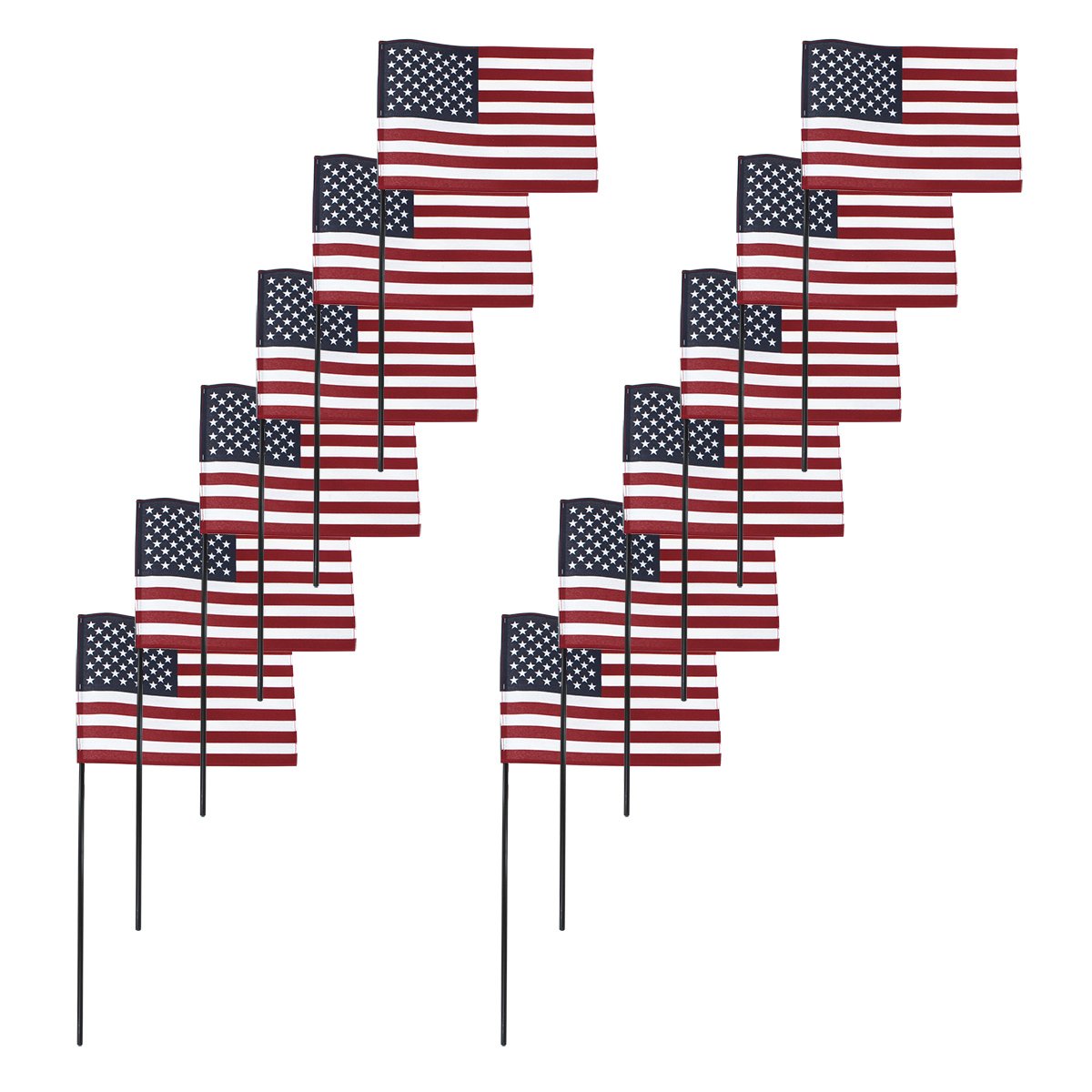 12-Pack 8x12 Inch American Stick Flags - USA Made with Black Sticks, No Tip - Perfect for Patriotic Events, Parades, and Home Decor