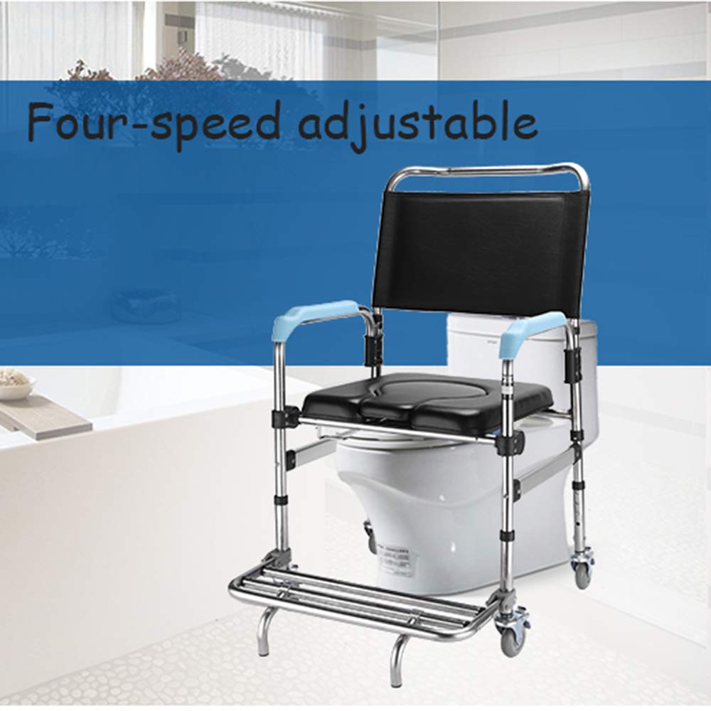 **Rolling Shower and Toilet Transport Chair with Wheels - Adjustable Height, Foldable Design for Elderly & Disabled - Padded Seat, Splash Guard & Drop Arms - Ideal for Bathroom Safety & Mobility Assistance**