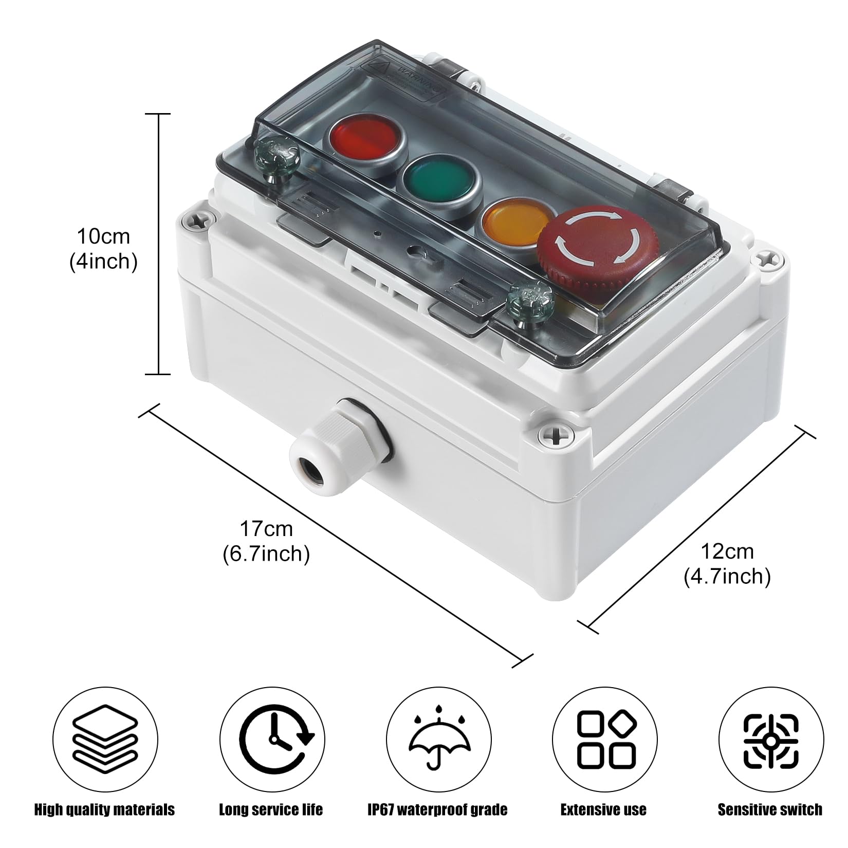 **Waterproof Push Button Switch IP67 - Green/Red/Yellow Instant & Emergency Stop Switch with Protective Cover - Anti-Misoperation for Outdoor, Industrial, and Emergency Use**