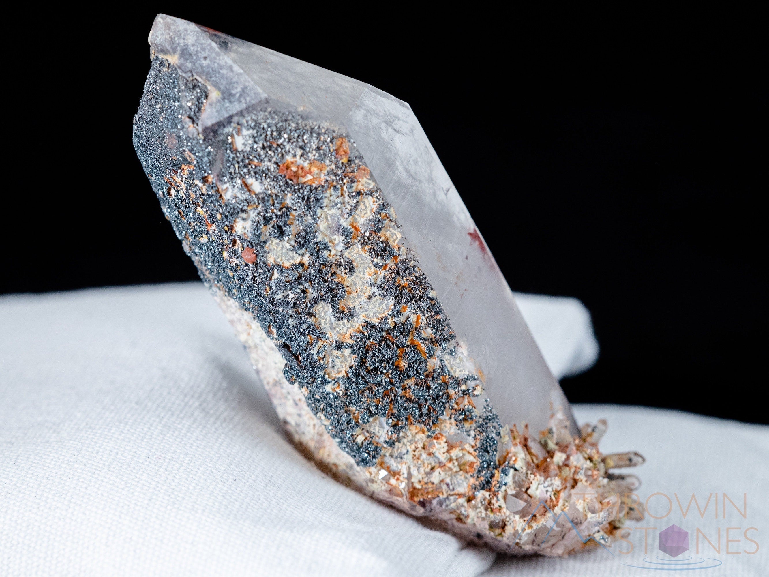 Natural QUARTZ Raw Crystal Cluster with Specular HEMATITE - Healing Stone for Home Decor, Housewarming Gift, Meditation & Spiritual Healing (40106) - Perfect for Office Desk, Living Room Display & Energy Cleansing