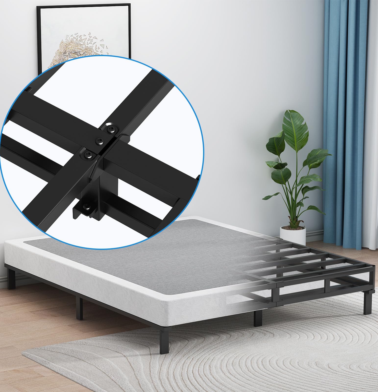 5 Inch Low Profile Box Spring for King Bed - Heavy Duty 3500lbs Metal Mattress Foundation with Easy Clean Fabric Cover | Non-Slip, Quiet, Easy Assembly | Perfect for Bedroom, Guest Room & Dorm | Box Spring Only (UOMEUR King Box Spring)