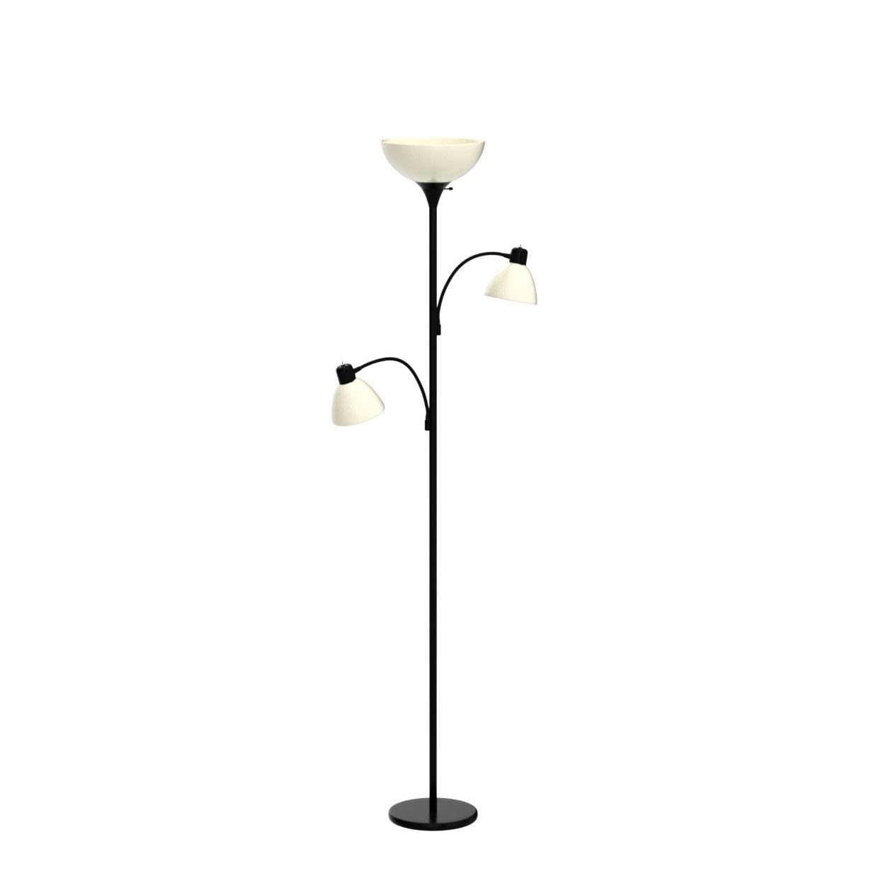 Brightech Sky Dome Double LED Floor Lamp - Super Bright Torchiere with 2 Adjustable Reading Lights, Dimmable Tall Standing Lamp for Living Room, Office & Bedroom - Black Modern Floor Light for Reading, Working & Relaxing