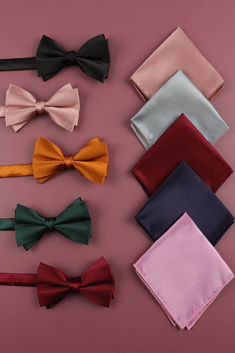 Men's 2-Piece Elastic Silk-Like Satin Bow Tie Set with Pocket Square - Formal Wedding & Prom Accessories for Groom, Best Man & Special Occasions