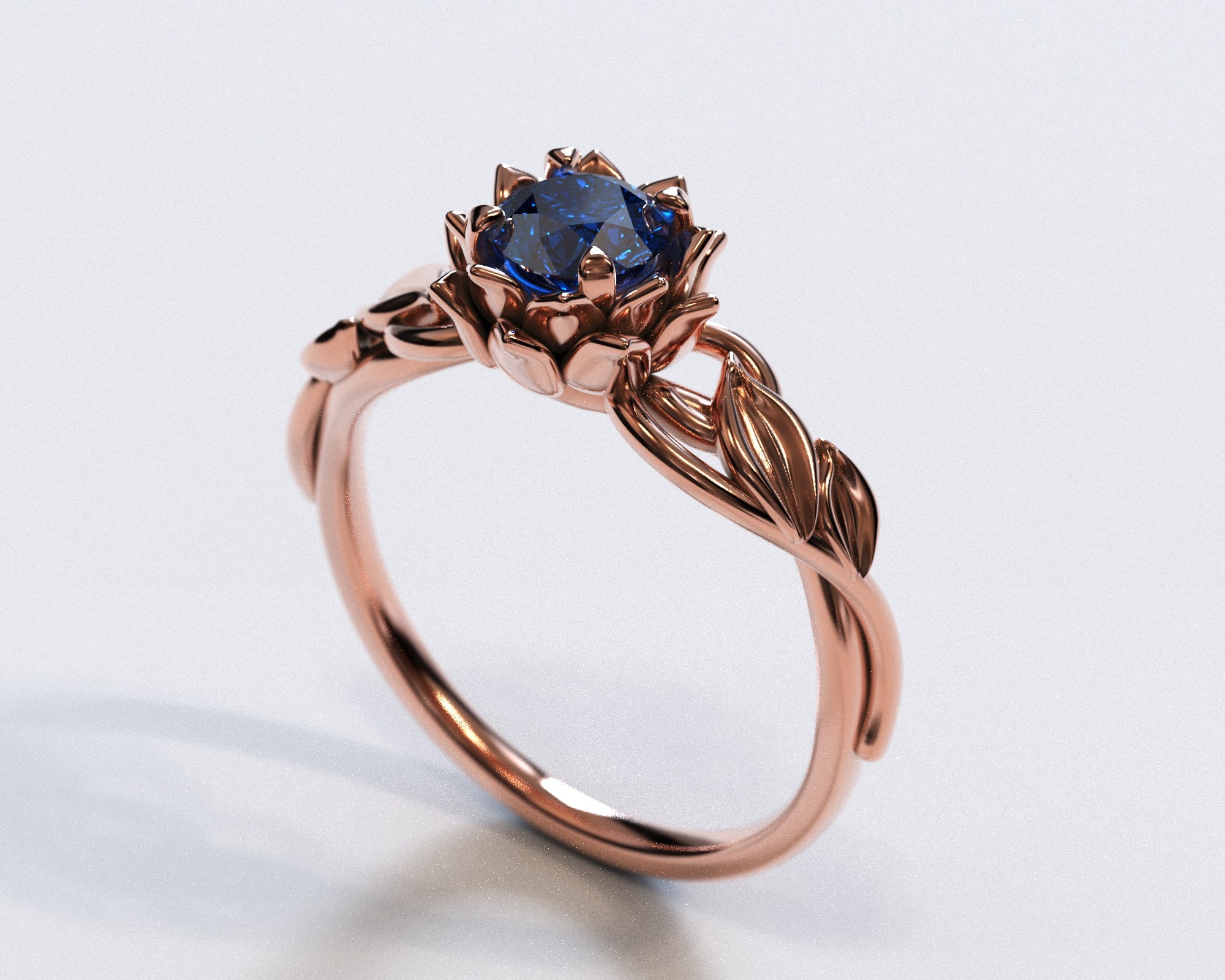 Lotus Flower Blue Sapphire Engagement Ring for Women – Elegant Wedding & Promise Jewelry – Perfect for Proposals, Anniversaries & Special Occasions