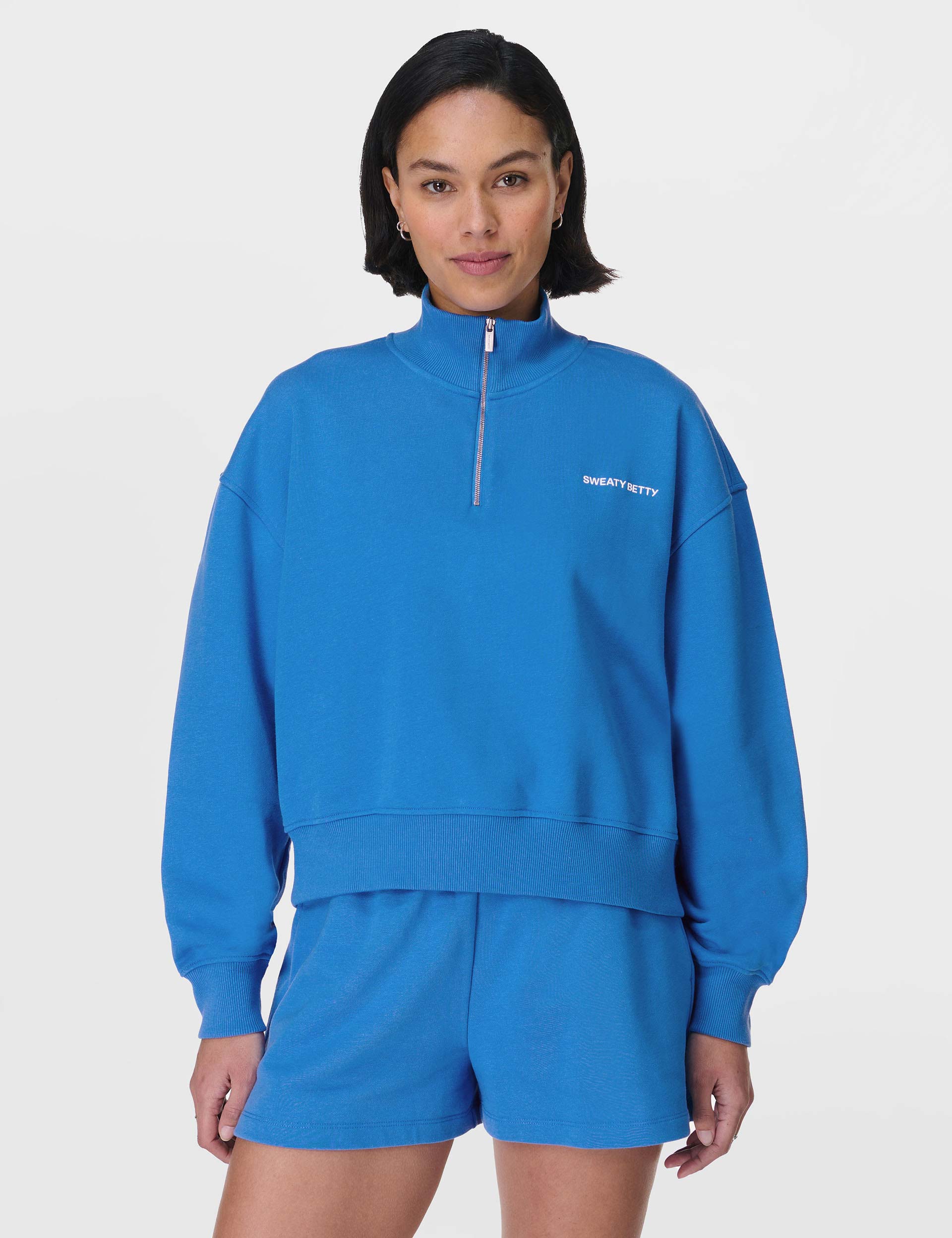 Revive Crop Half Zip Sweatshirt for Women - Soft & Comfortable Tidal Blue Pullover | Perfect for Yoga, Gym, and Casual Wear