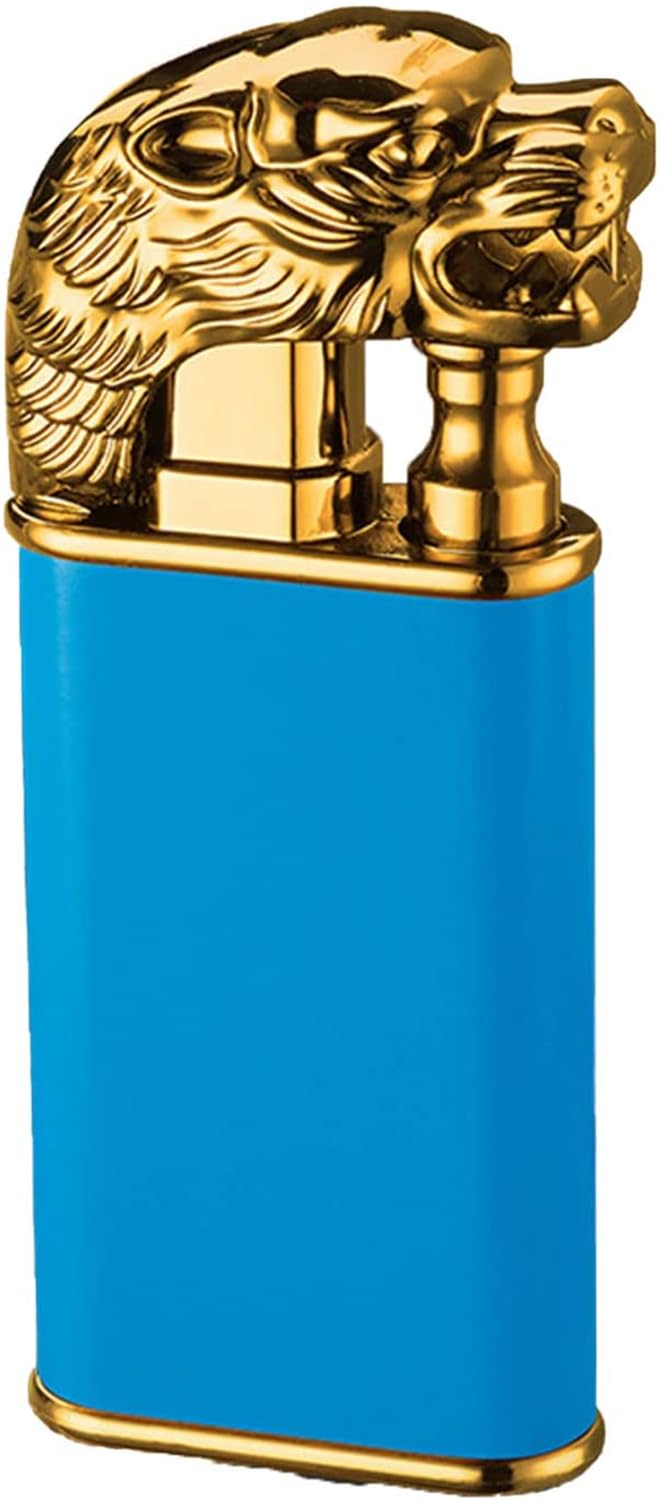 Windproof Double Flame Butane Lighter - Magic Crocodile Torch for Cigars & Outdoor Use (Blue)
