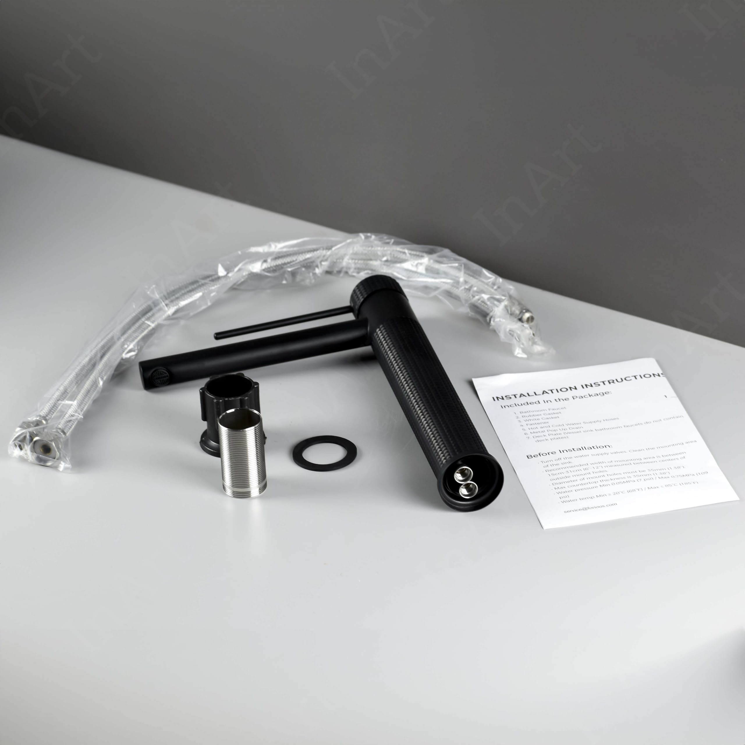 InArt Single Lever Bathroom Sink Faucet - 12 Inch Matte Black Brass Deck Mount Mixer Tap with Hot & Cold Water - Perfect for Modern Vanities, Powder Rooms & Guest Bathrooms
